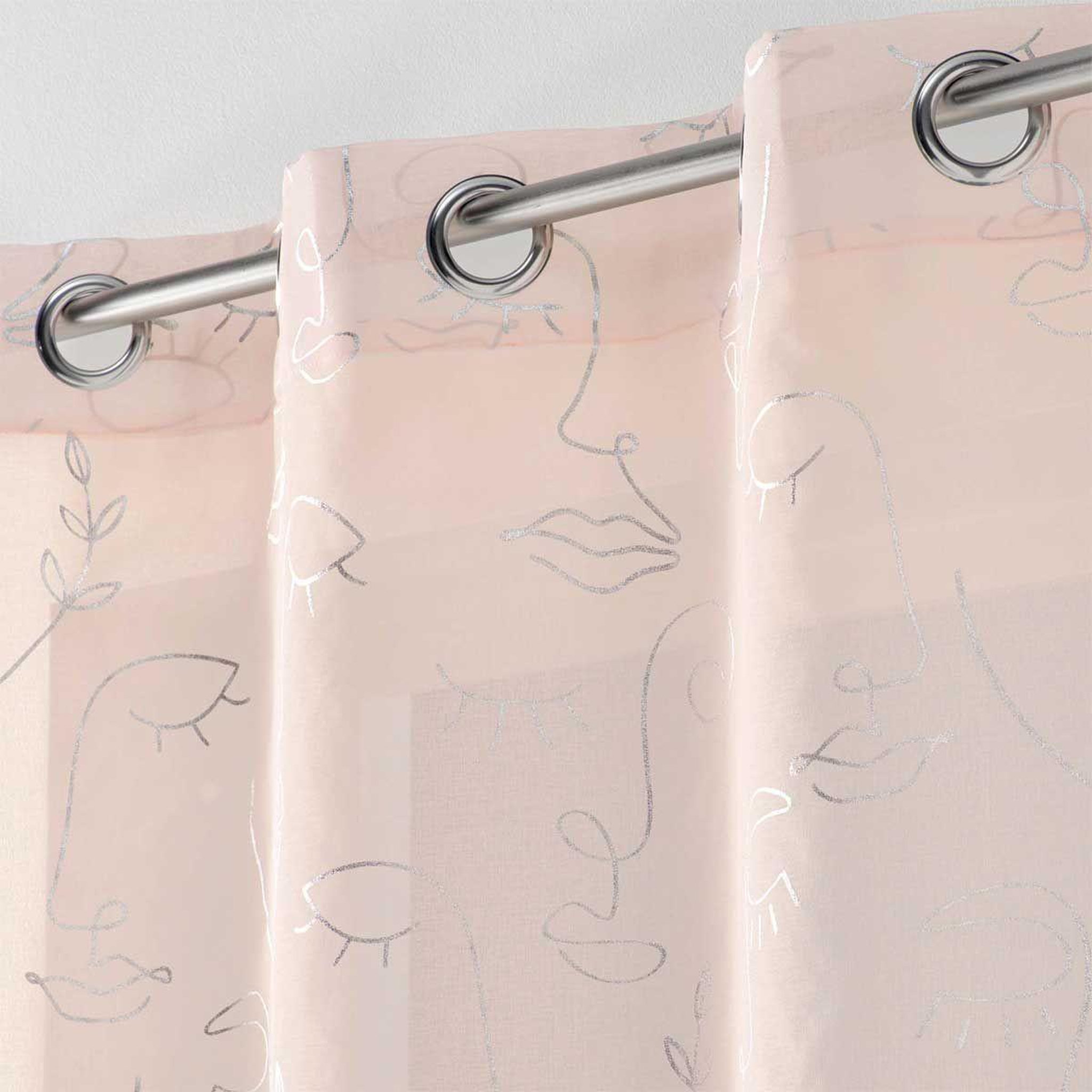 Voir la diapositive 2 : Douceur d'Intérieur Rideau voilage à œillets  arty line  140x240cm rose & argent