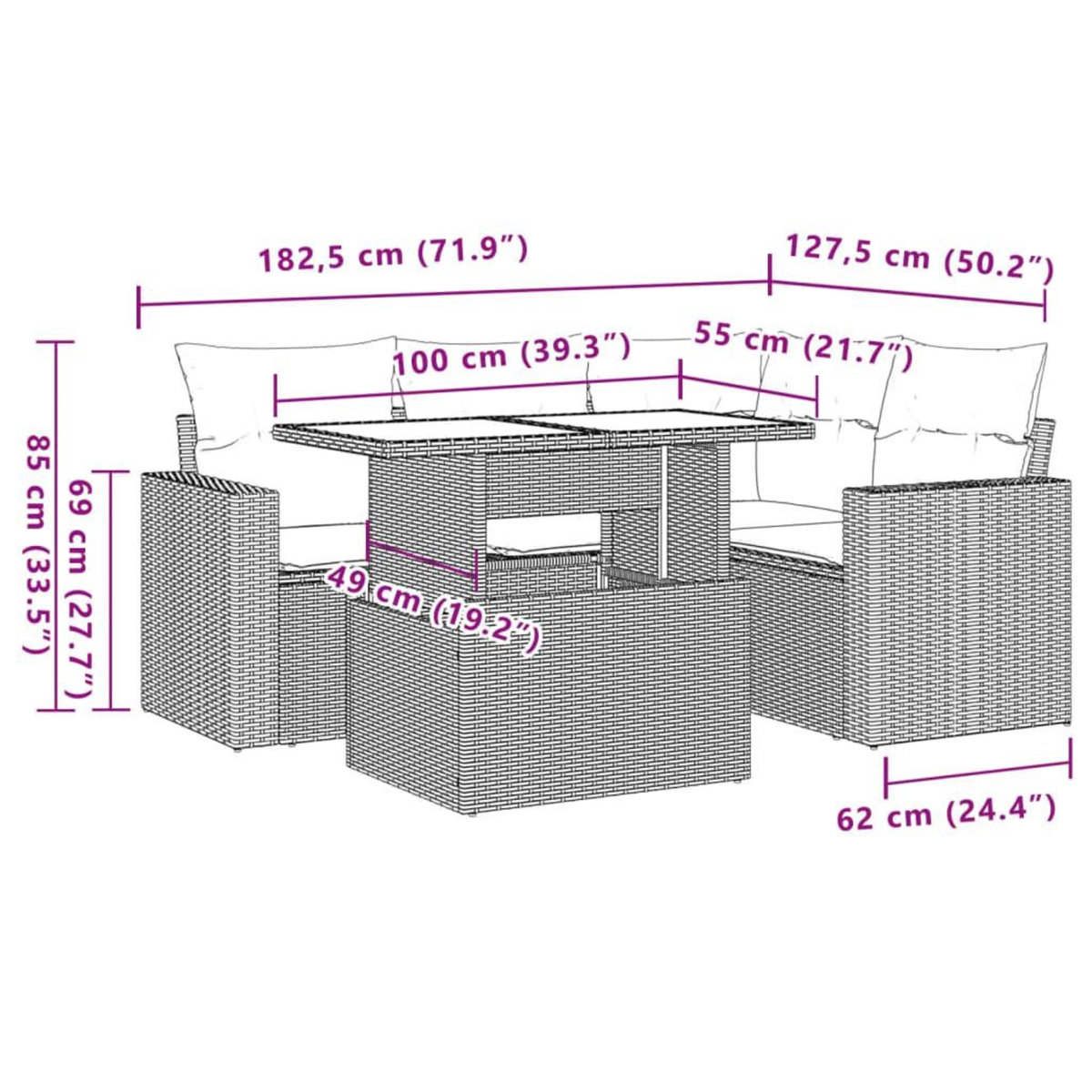 VIDAXL Salon de jardin 5 pcs avec coussins gris resine tressee
