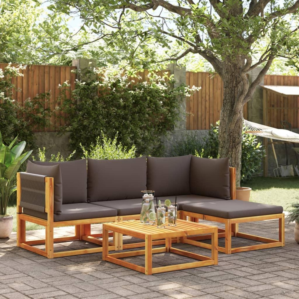 VIDAXL Salon de jardin avec coussins 5 pcs Bois d'acacia solide
