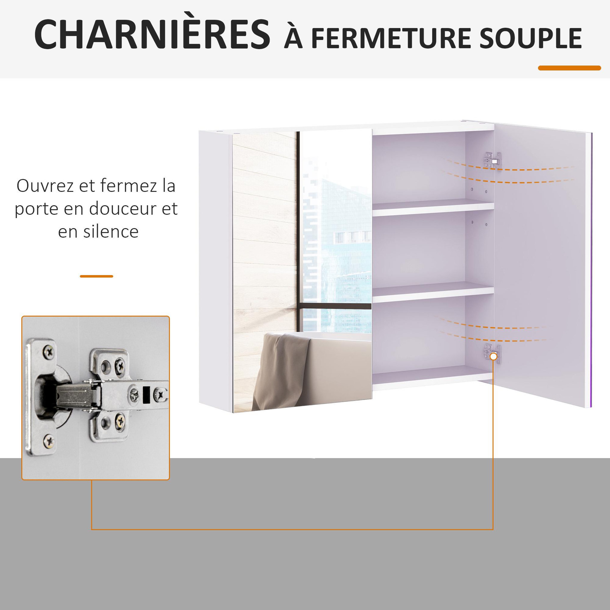 Voir la diapositive 5 : HOMCOM Armoire miroir murale de salle de bain 3 étagères réglables dim. 70l x 60h cm blanc