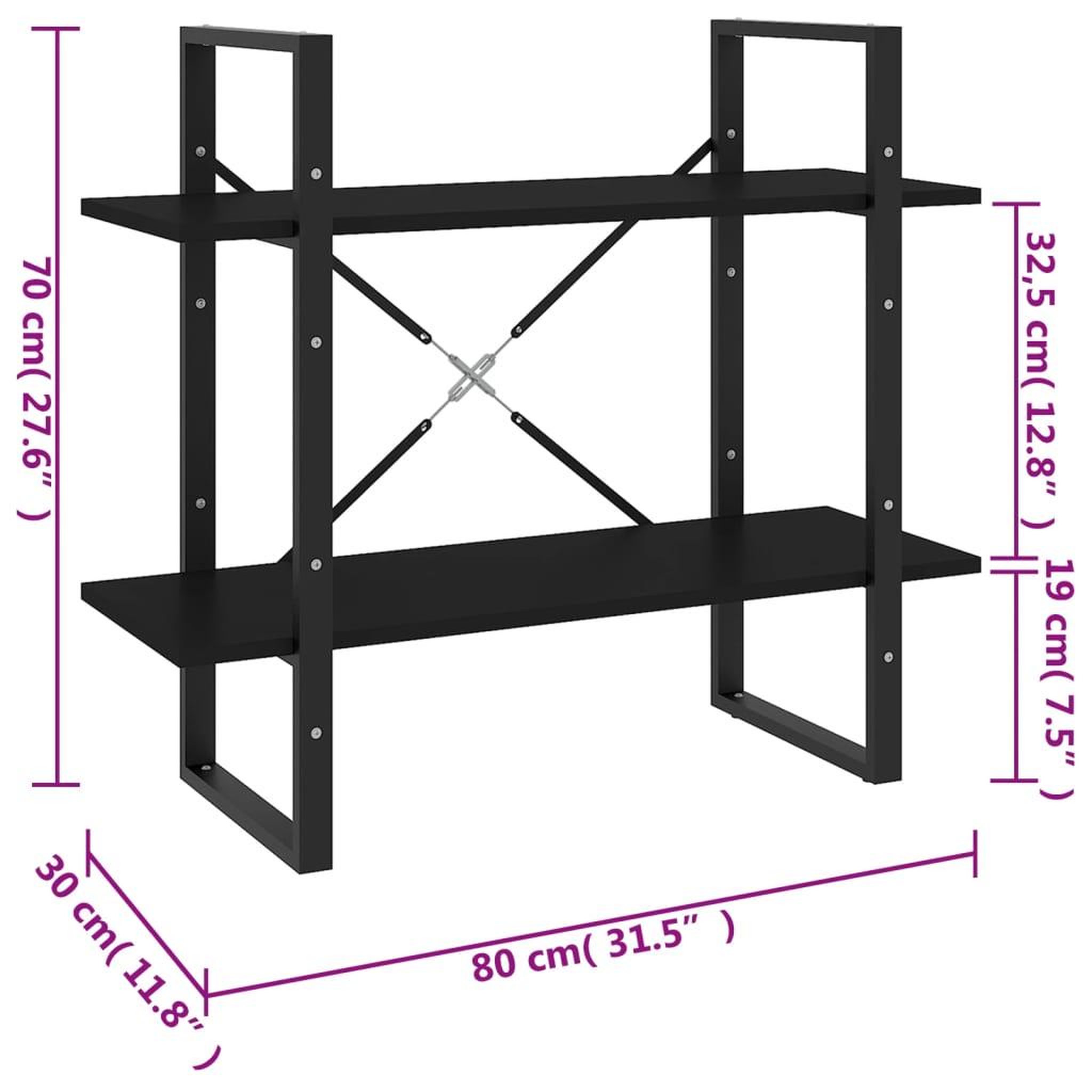 Voir la diapositive 6 : VIDAXL Bibliotheque a 2 niveaux Noir 80x30x70 cm bois d'ingenierie