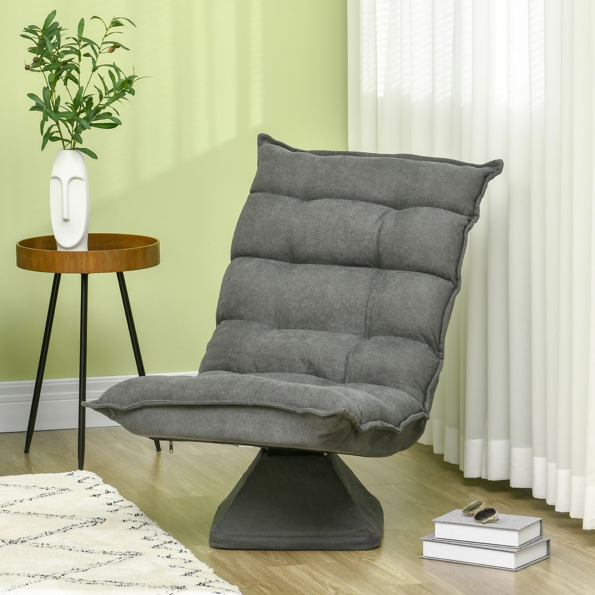 HOMCOM Fauteuil relax grand confort pivotant inclinaison réglable 5 niv. épais garnissage mousse haute densité tissu velours microfibre gris