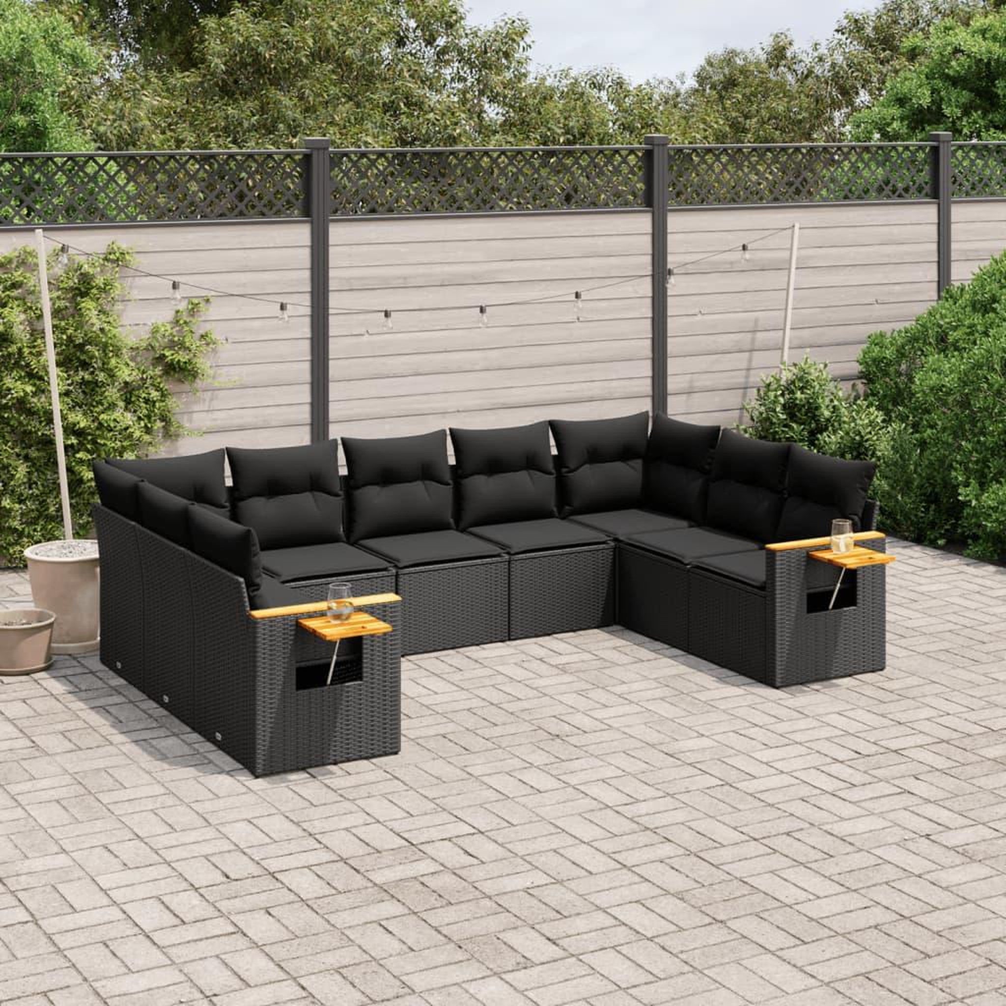 VIDAXL Salon de jardin 9 pcs avec coussins noir resine tressee