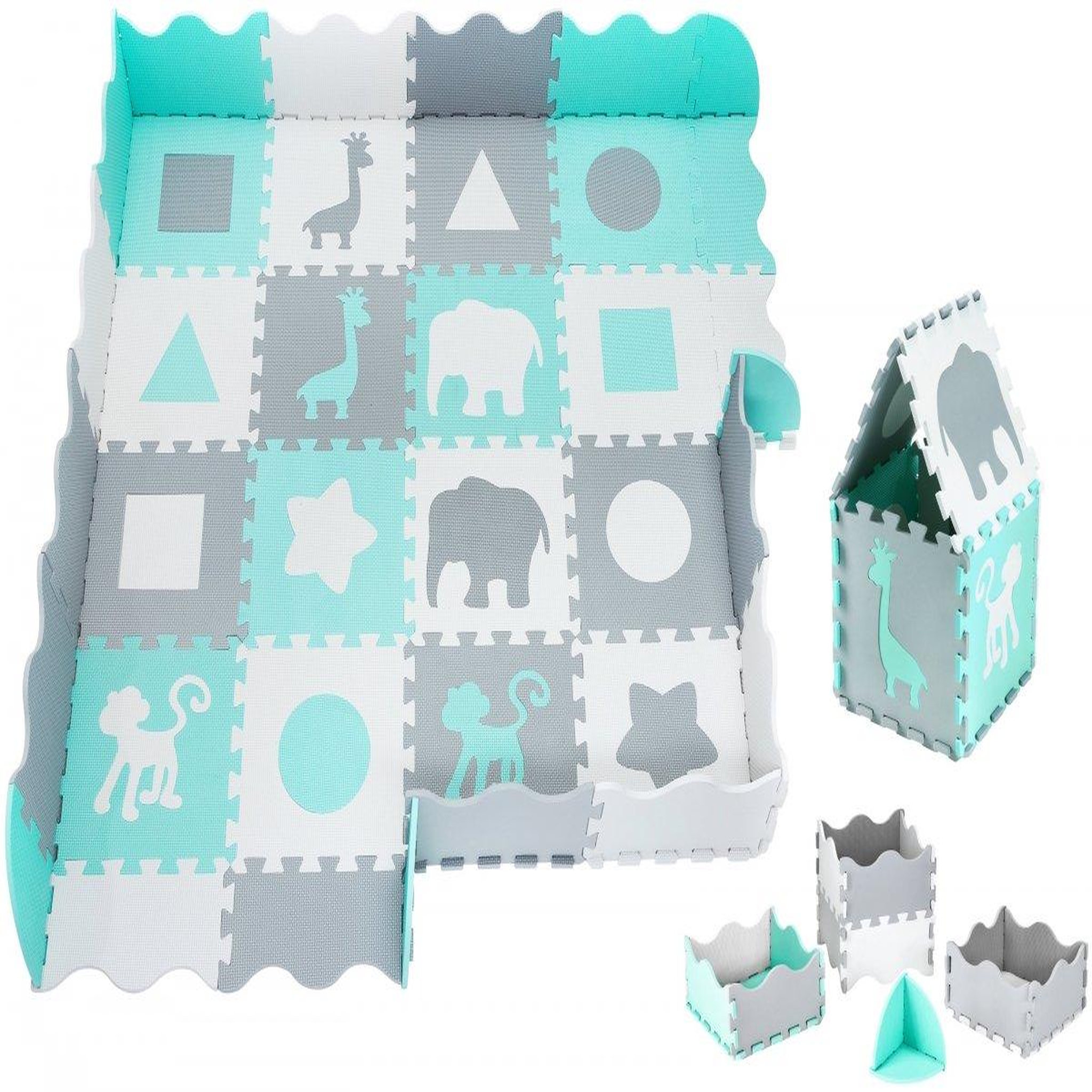 Voir la diapositive 5 : MOBY SYSTEM Tapis Puzzle en Mousse EVA 150 x 150 cm, 16 Pièces avec Formes Géométriques et Animaux