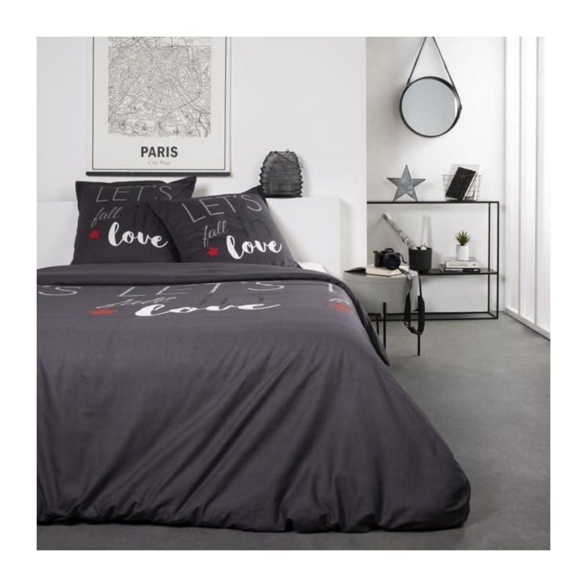 Today TODAY Parure de lit Coton Love - 2 personnes - 240 x 260 cm - Imprime Gris