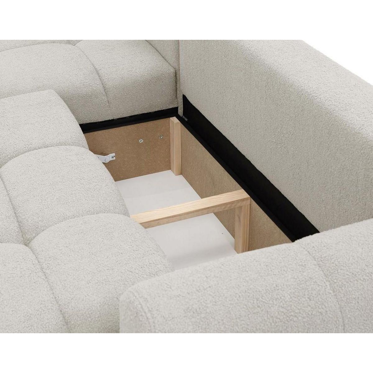 BEST MOBILIER Yulin - canapé d'angle gauche 4 places convertible avec coffre en tissu bouclette