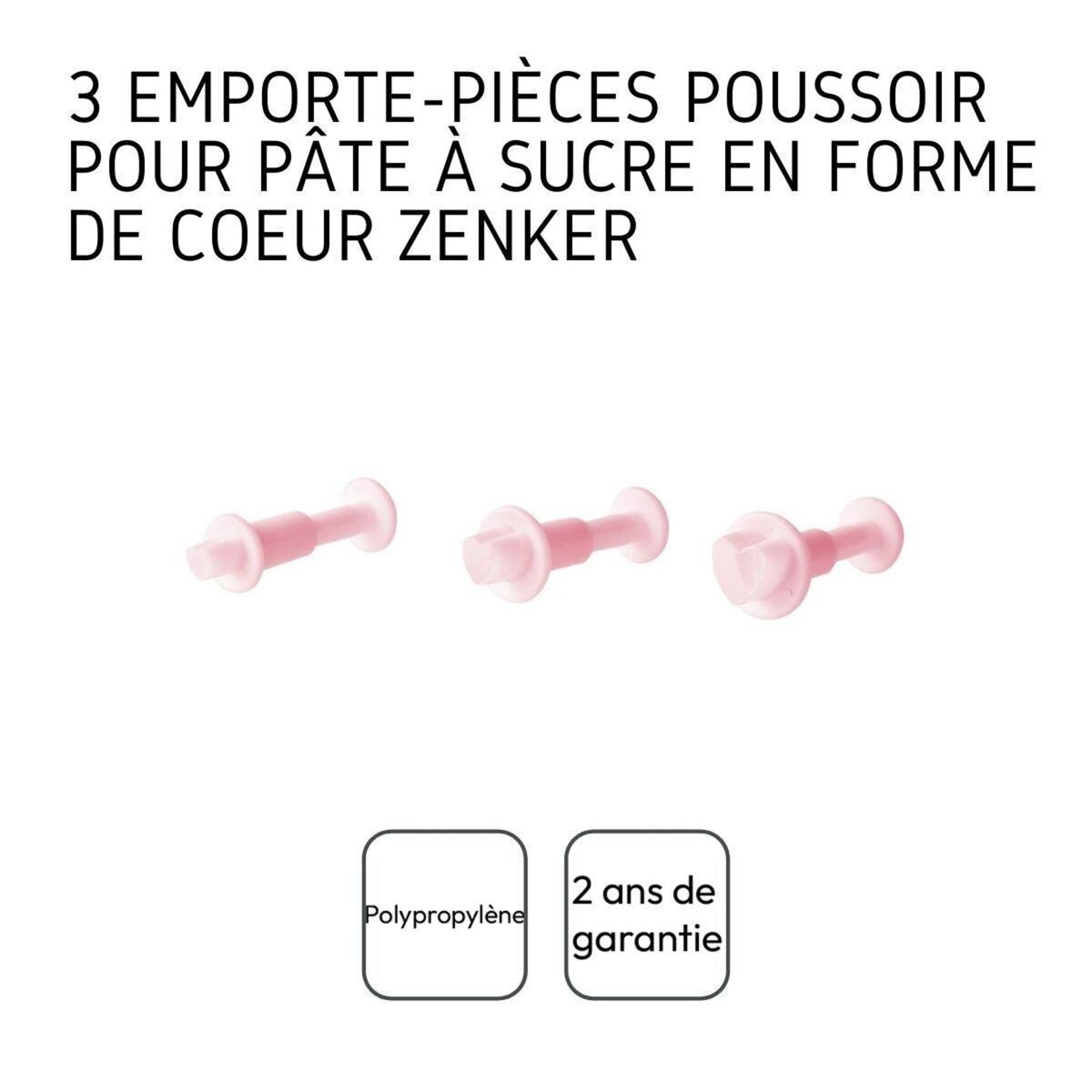 ZENKER Lot de 3 emporte-pièces cœur à poussoir pour pâte à sucre Zenker Candy