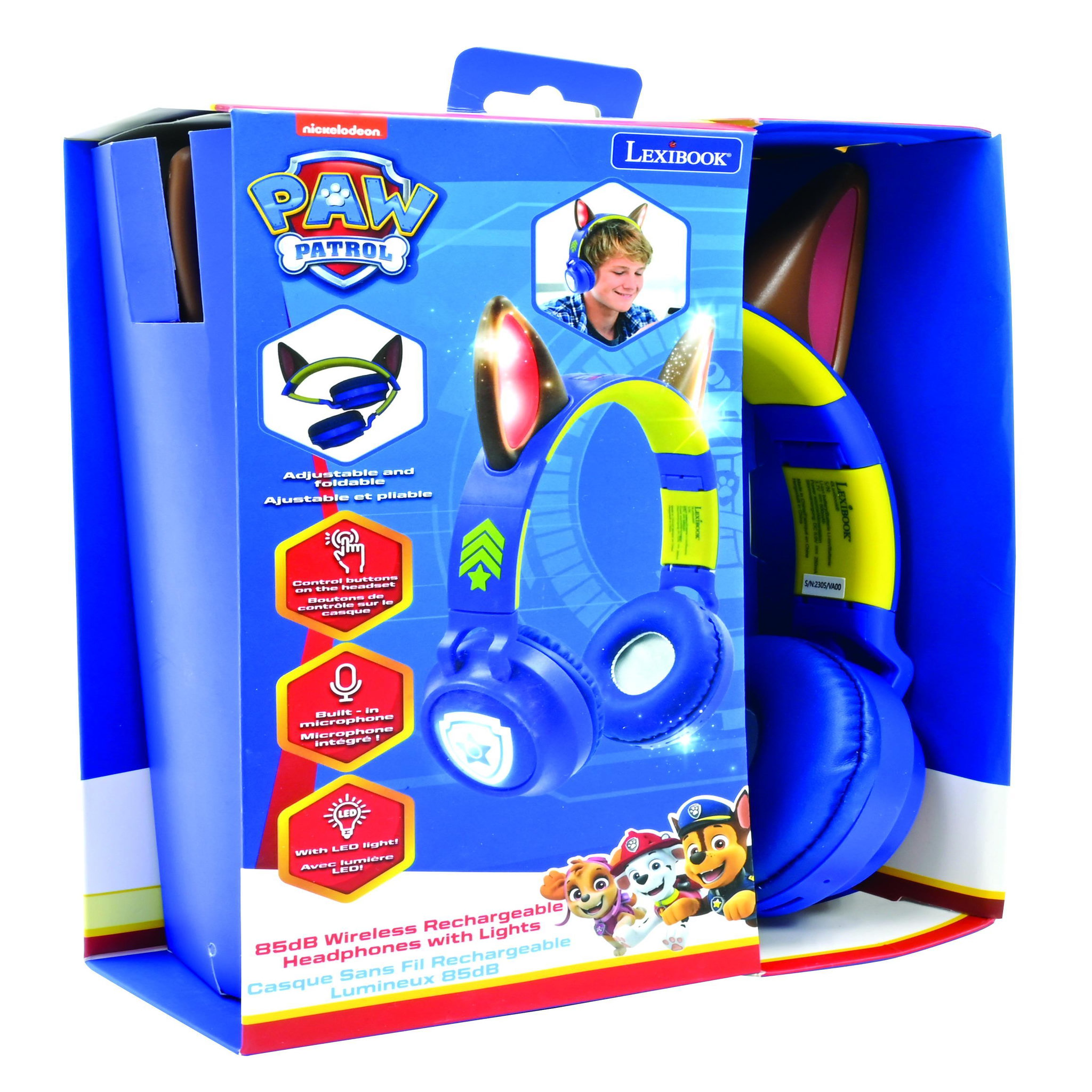 Voir la diapositive 5 : Lexibook Casque lumineux pliable Bluetooth et filaire Chase de La Pat' Patroulle avec limitation du volume
