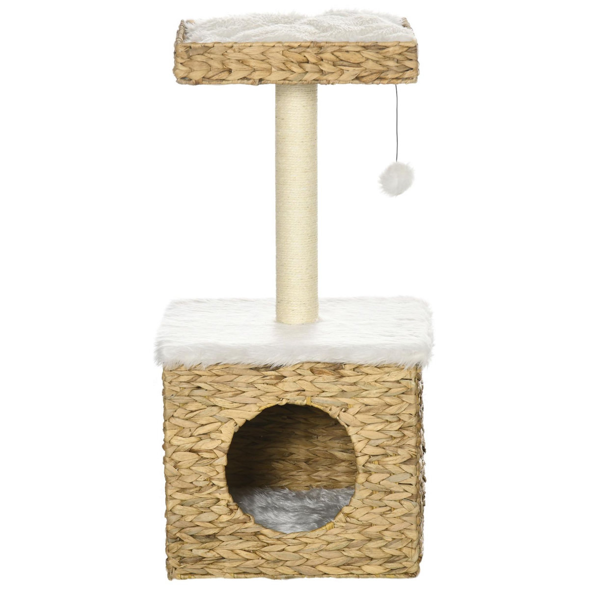 PAWHUT Arbre à chat style cosy chic griffoir sisal niche plateforme d'observation boule jacinthe d'eau peluche aspect fourrure