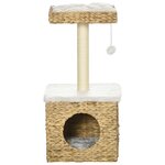 PAWHUT Arbre à chat style cosy chic griffoir sisal niche plateforme d'observation boule jacinthe d'eau peluche aspect fourrure