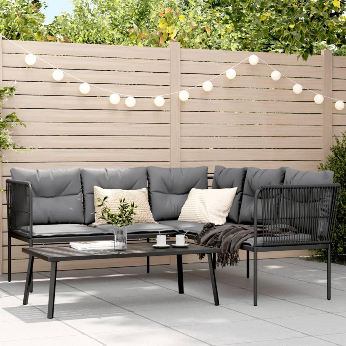 VIDAXL Ensemble de canapes de jardin et coussins noir acier textilene