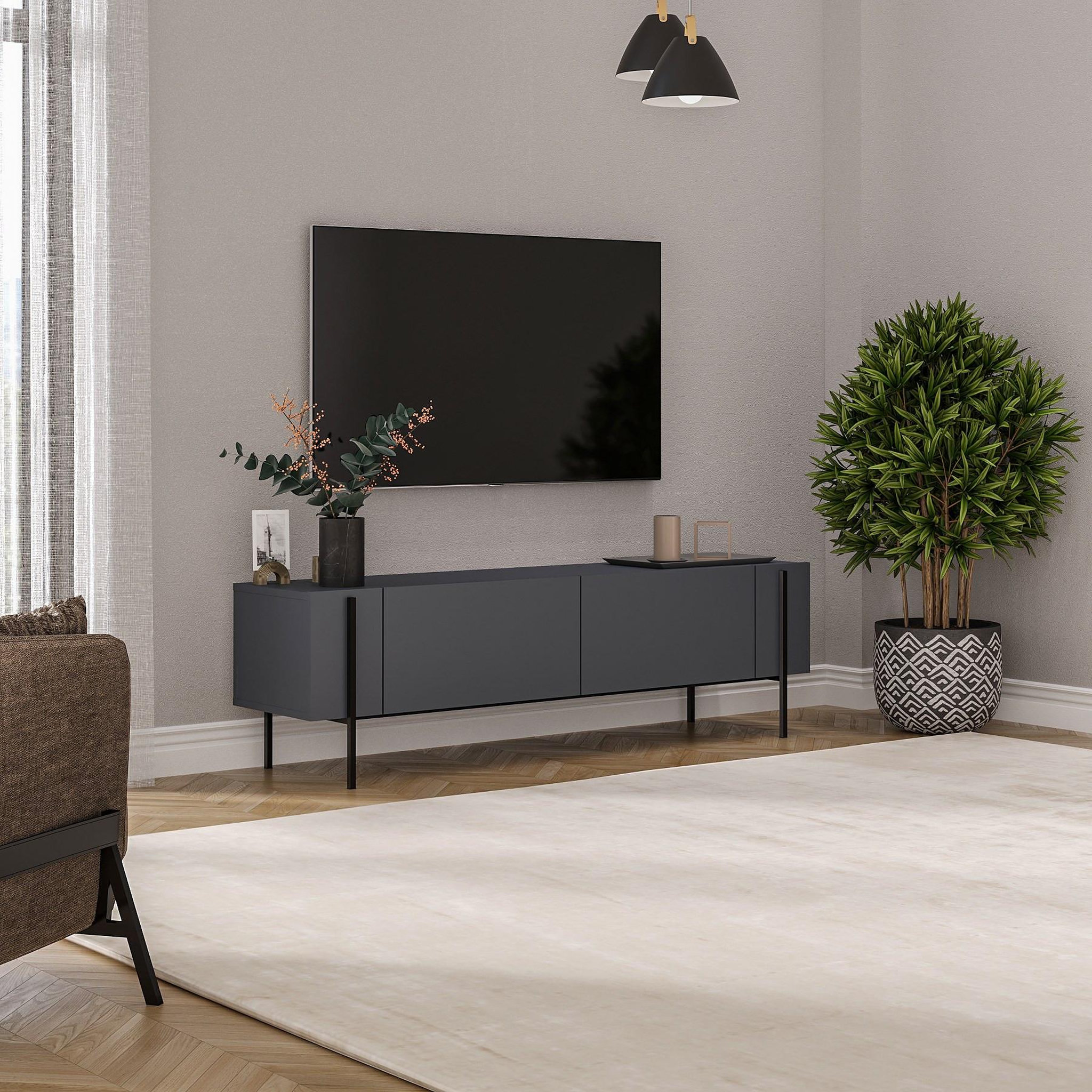Voir la diapositive 3 : Habitat et Jardin Meuble tv en bois  herman  - 160 x 31 x 45 cm - gris anthracite