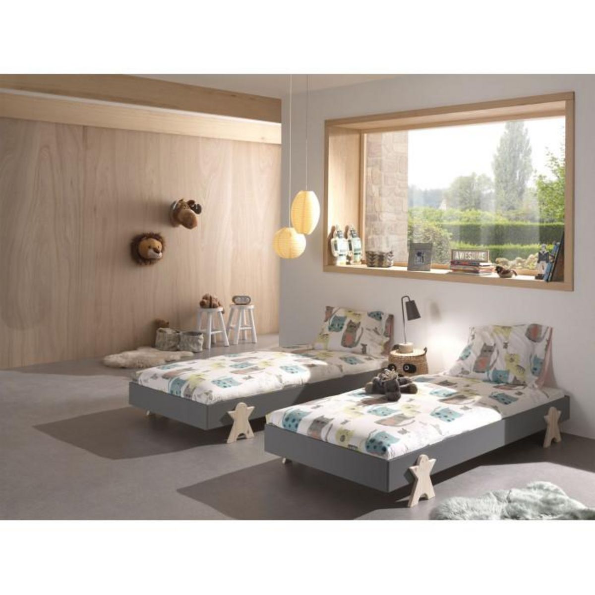 Paris Prix Lit Enfant en Bois  Modulo Smiley II  90x200cm Gris