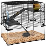 PAWHUT Cage rongeur hamster, 3 niveaux avec roue, rampes, maisonnette, abreuvoir, mangeoire, 60L x 40l x 57H cm, noir