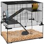 Voir la diapositive 1 : PAWHUT Cage rongeur hamster, 3 niveaux avec roue, rampes, maisonnette, abreuvoir, mangeoire, 60L x 40l x 57H cm, noir