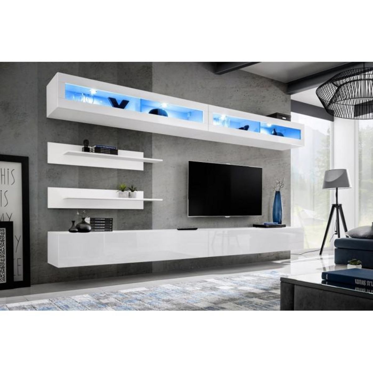 Paris Prix Meuble TV Mural Design  Fly VII  320cm Blanc