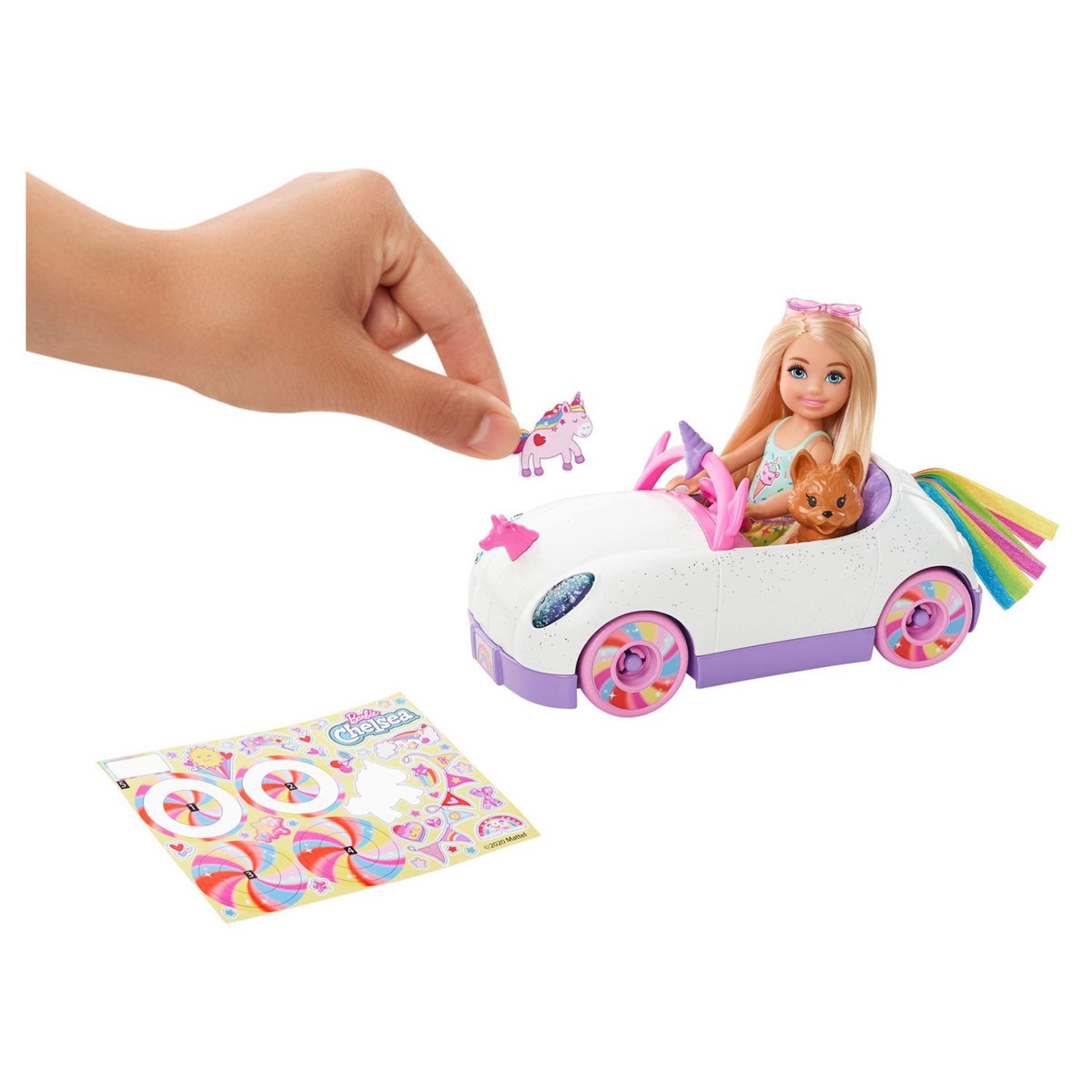 BARBIE Poupée Barbie Chelsea et sa décapotable licorne