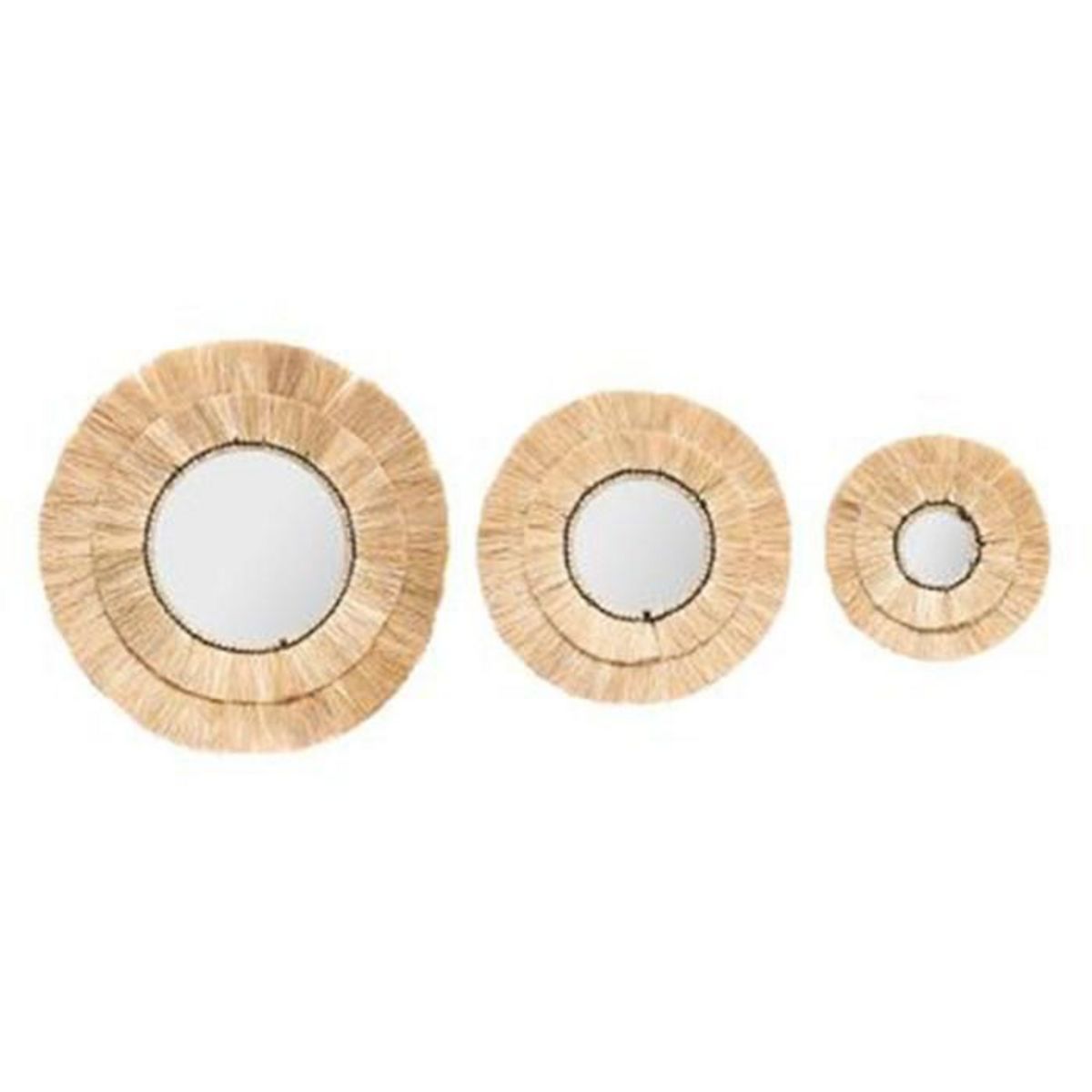 ATMOSPHERA Lot de 3 Miroirs Muraux en Raphia  Alba  40cm Beige