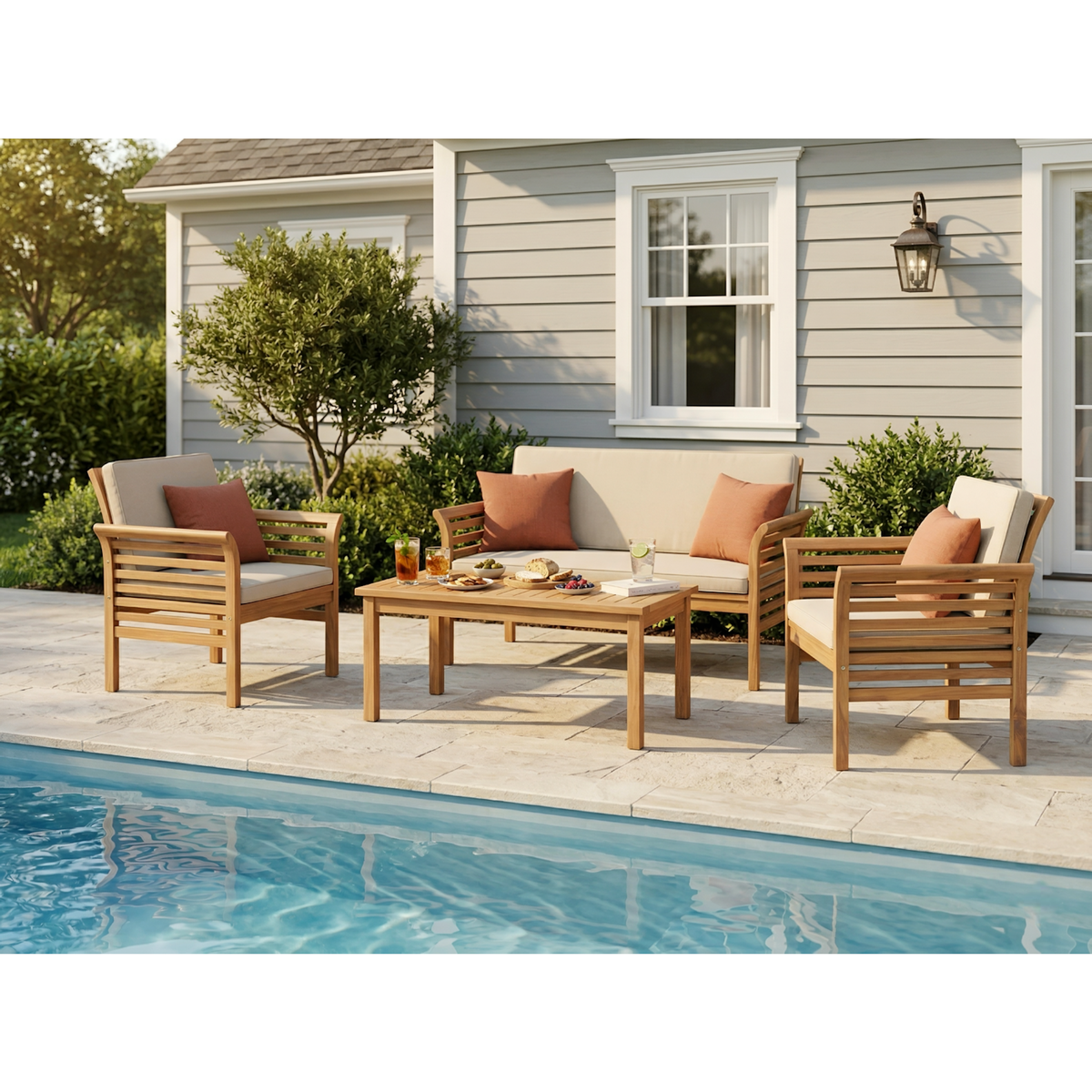 CONCEPT USINE Salon de jardin 4 places en acacia KAMPOT