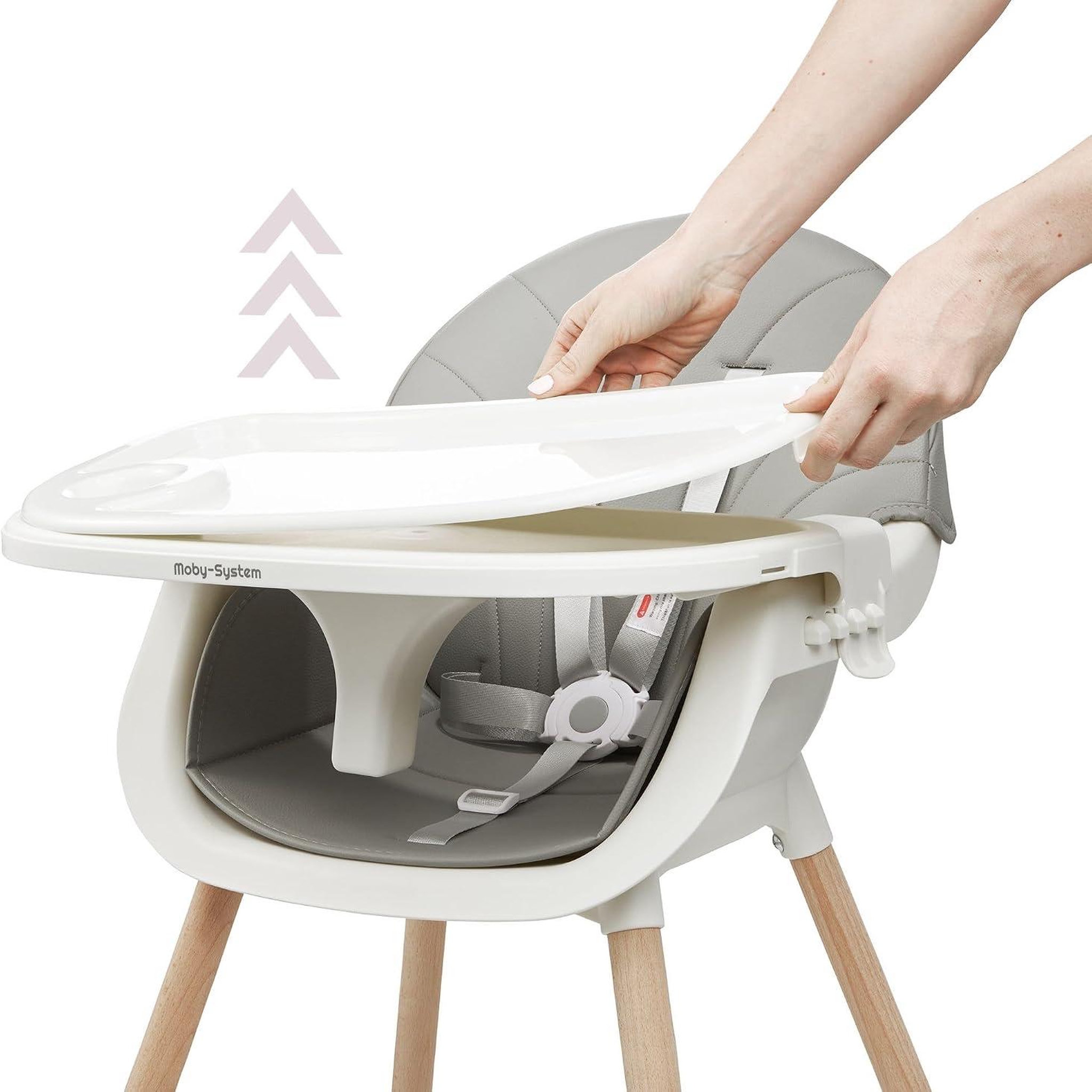 Voir la diapositive 4 : MOBY SYSTEM Chaise Haute Bébé +6 mois Evolutive, Chaise Enfant en Bois, 2 niveaux, poids max 25 Kg avec Plateau