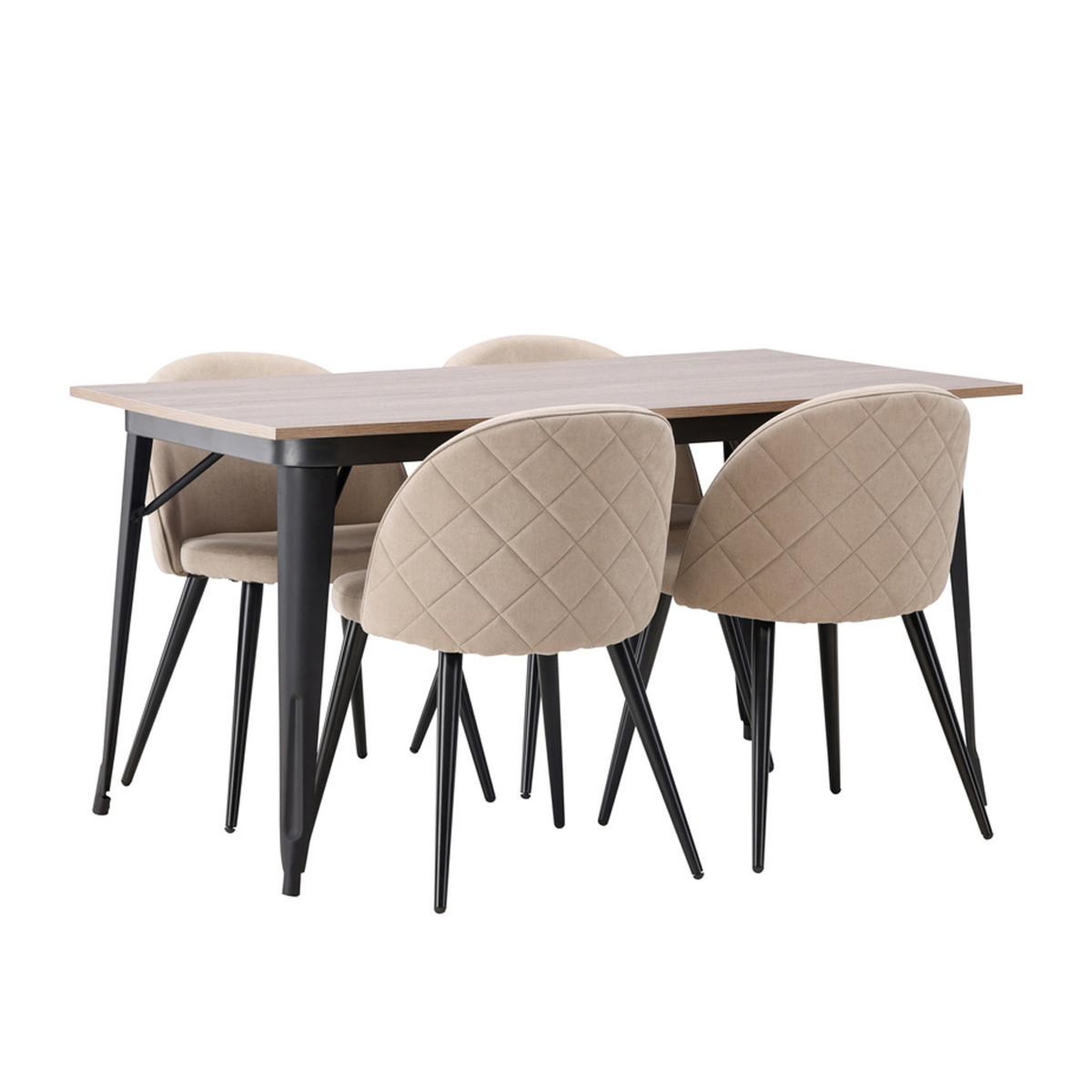 Paris Prix Ensemble table à manger & 4 chaises  tempe & velvet  140cm naturel & beige