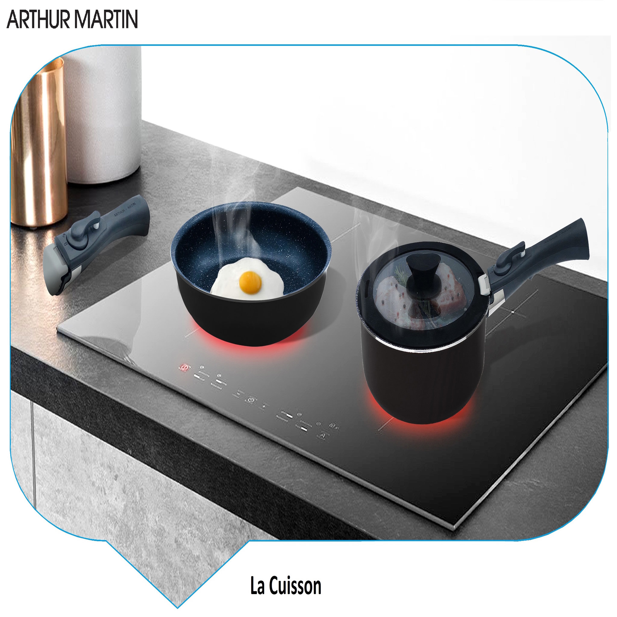 Voir la diapositive 3 : Arthur Martin Batterie de cuisine Induction 6 pièces aluminium revêtement anti adhérent sans PFOA noire 