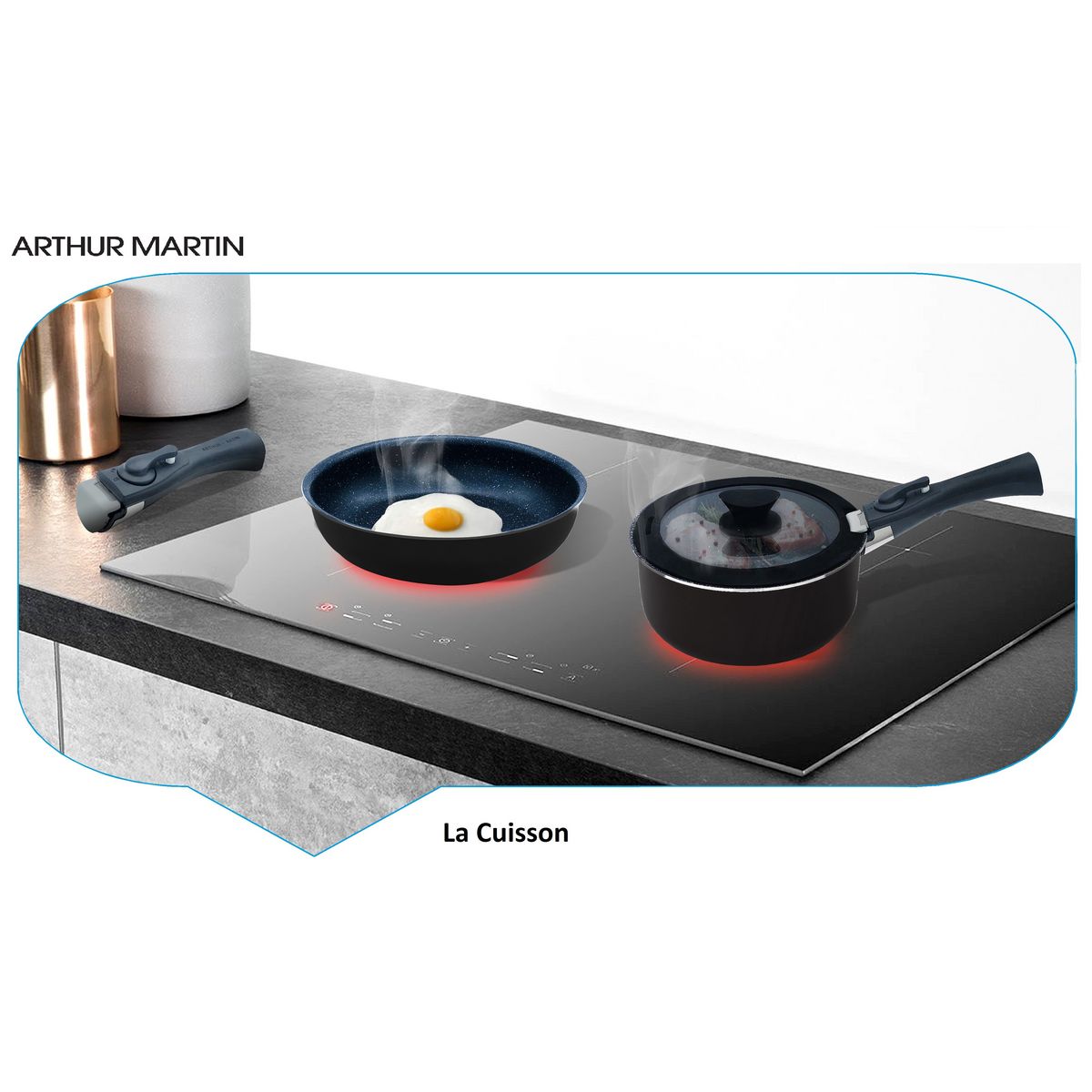 Arthur Martin Batterie de cuisine Induction 6 pièces aluminium revêtement anti adhérent sans PFOA noire 