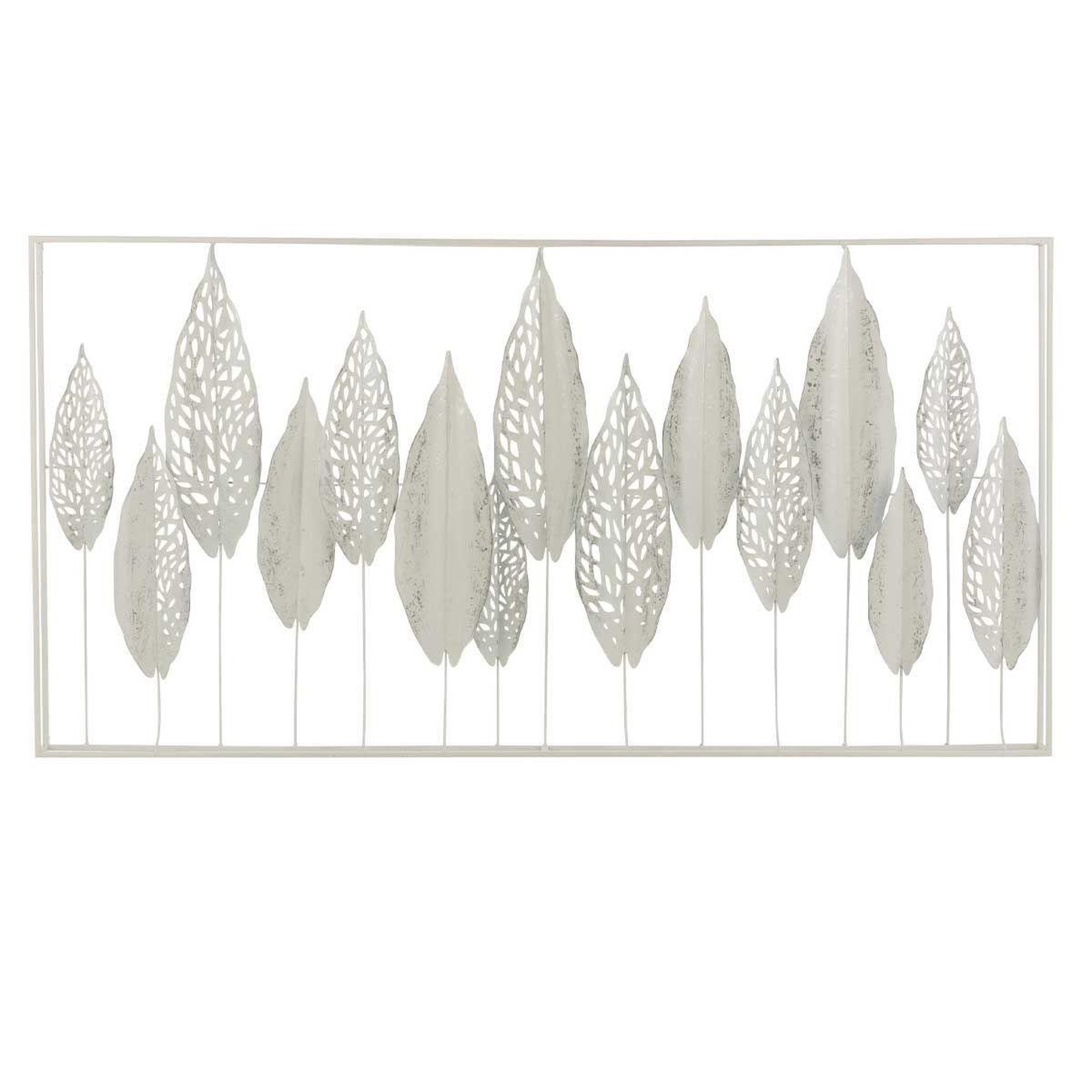 J-LINE Décoration murale en métal  feuilles  135cm blanc