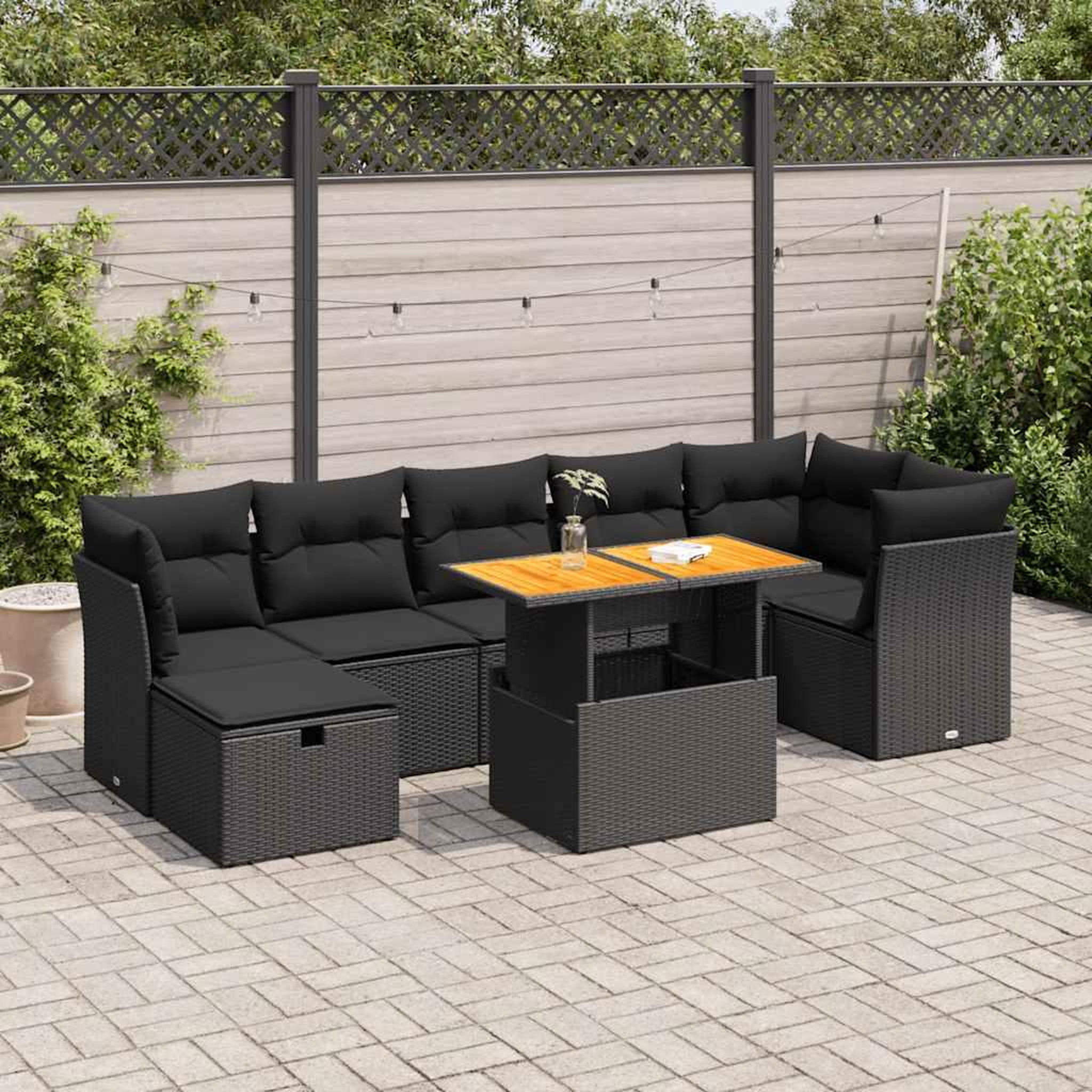 VIDAXL Salon de jardin avec coussins 8 pcs noir resine tressee acacia