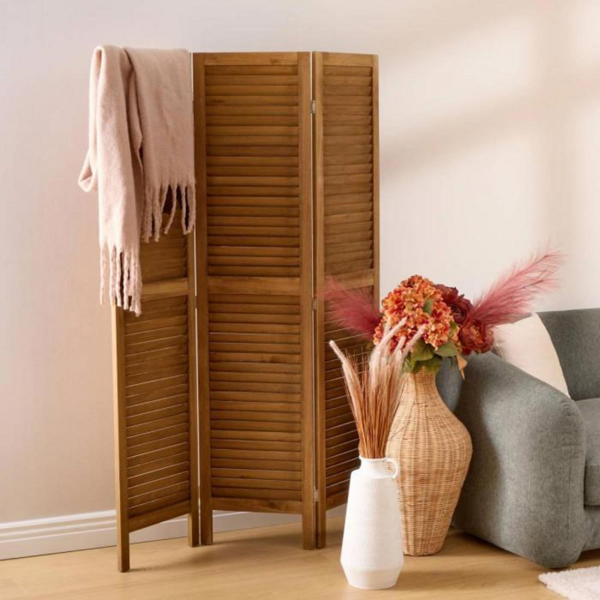 ATMOSPHERA Paravent 3 Panneaux en Bois  Camila  120x170cm Marron