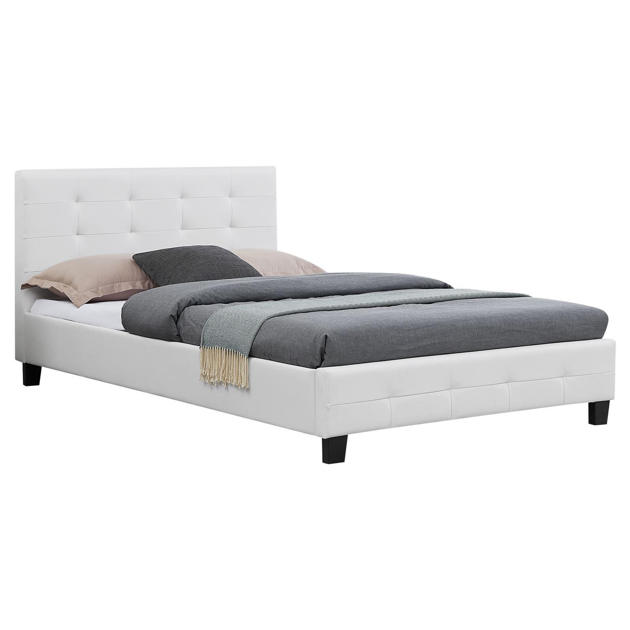 IDIMEX Lit simple MARLON, 120 x 190 cm, capitonné avec sommier, revêtement synthétique. Coloris disponibles : Blanc