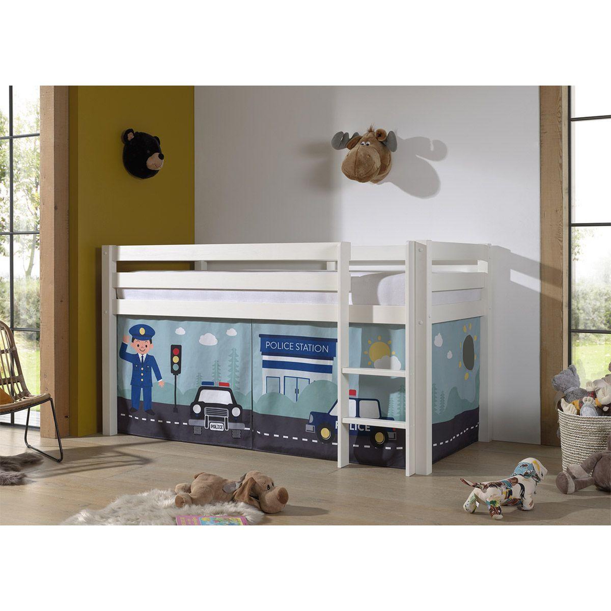 Voir la diapositive 2 : Paris Prix Lit enfant surélevé  pino police  90x200cm blanc