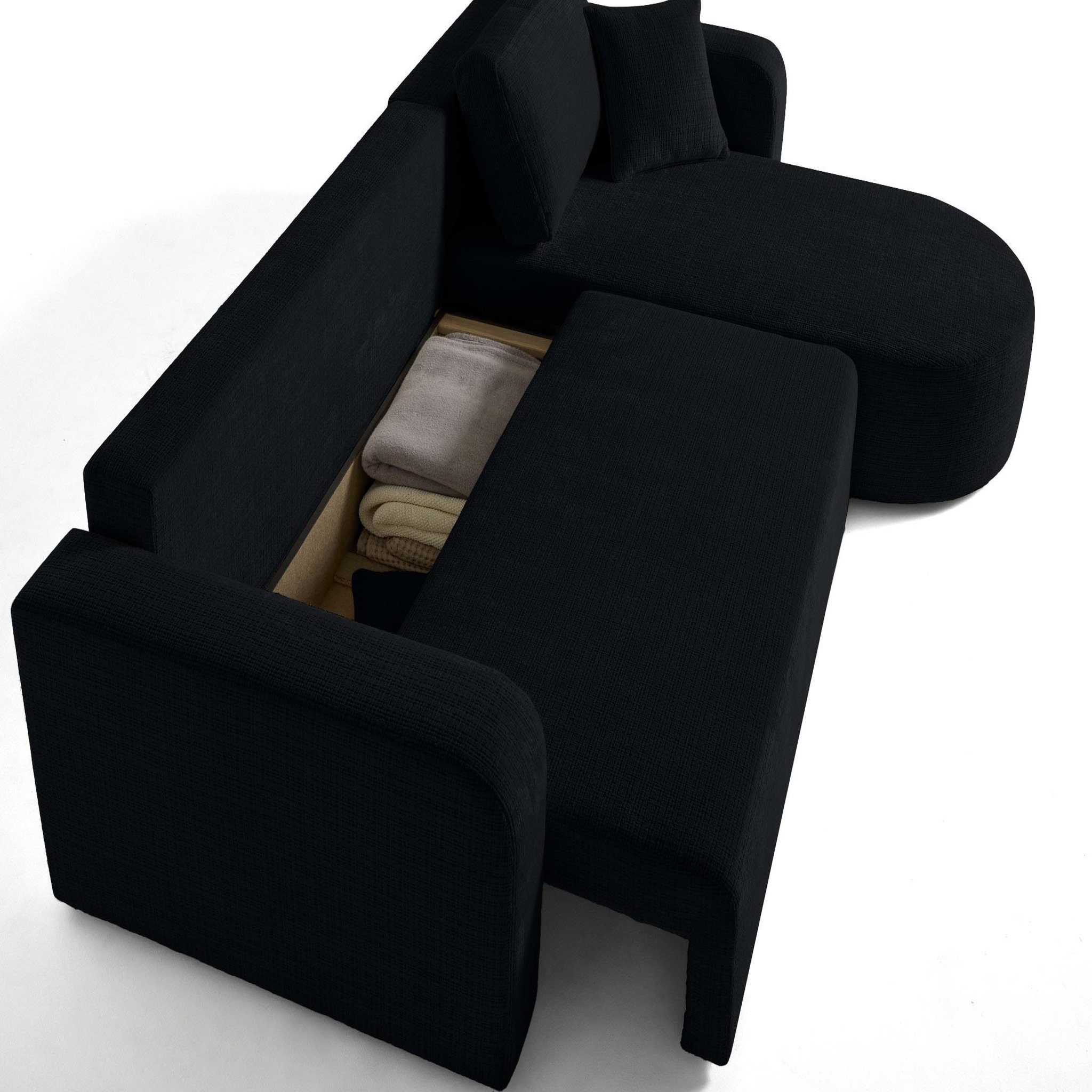 Voir la diapositive 3 : BEST MOBILIER Miro - canapé d'angle réversible - 4 places - convertible avec coffre - en velours texturé