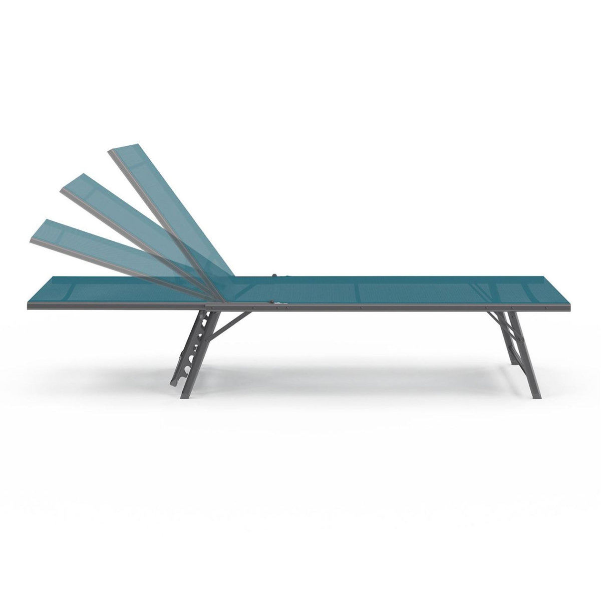 ID MARKET Lot de 2 transats de jardin inclinables KAILUA en acier gris anthracite et toile bleu canard