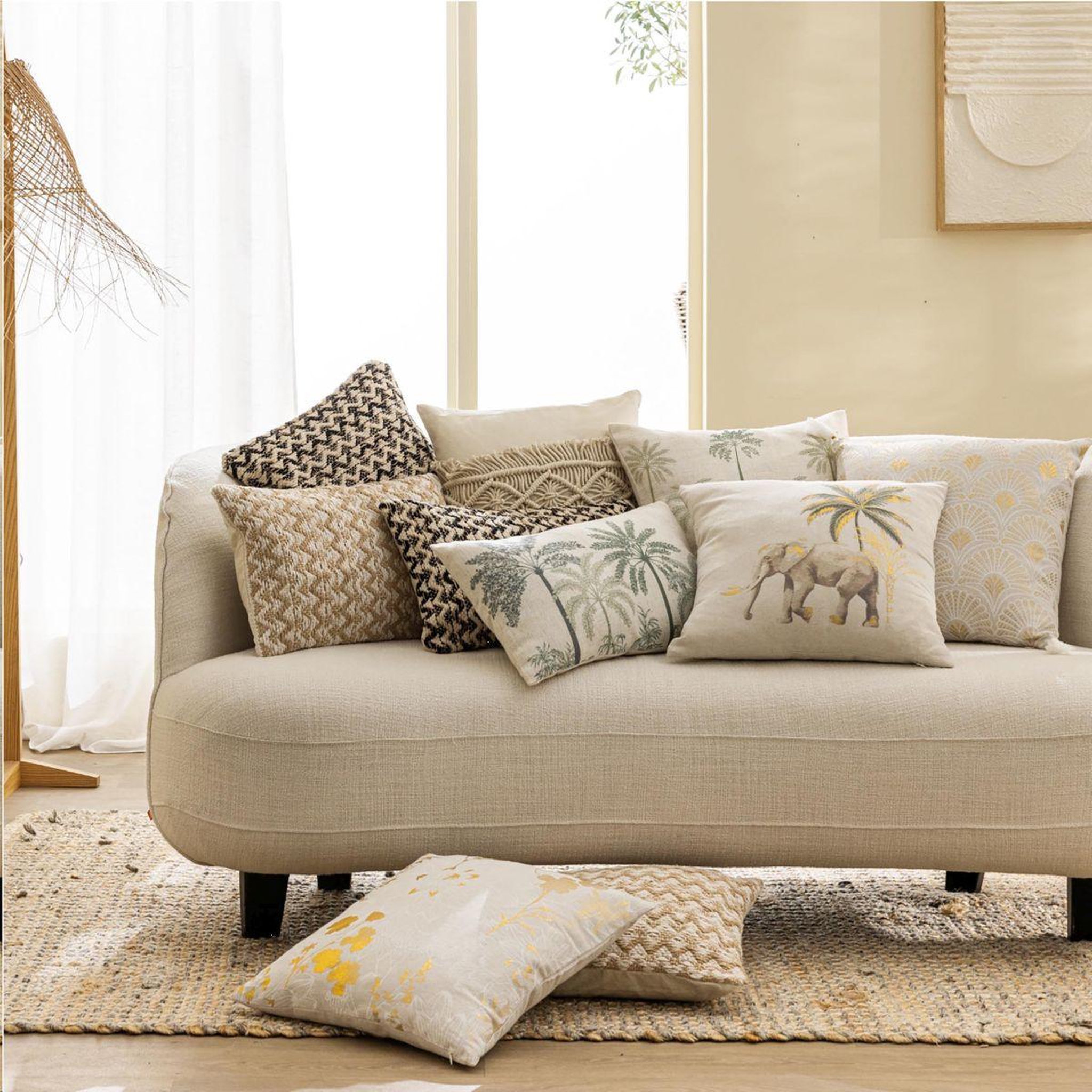 Voir la diapositive 4 : Douceur d'Intérieur Coussin déco imprimé  willo  45x45cm naturel