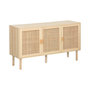 Voir la diapositive 1 : SWEEEK Buffet 3 portes et 3 étagères cannage et effet bois. Piètement et poignées en bois de sapin. buffet bas. L 120 x P 39 x H 70cm CAMARGUE
