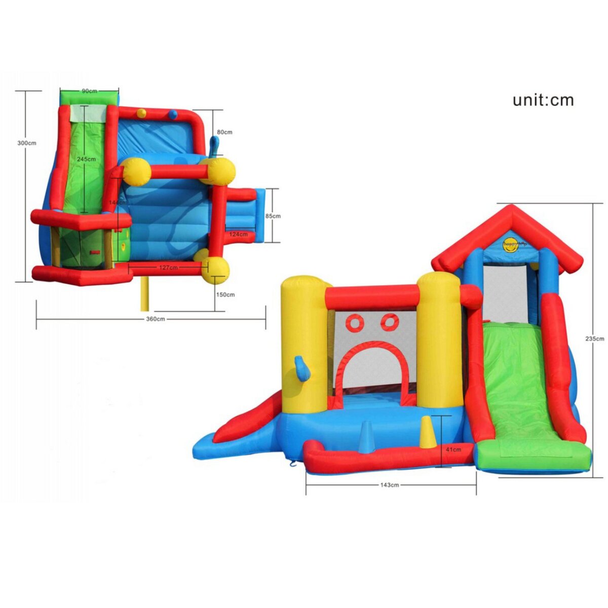 HAPPY HOP Aire de jeux gonflable Maison 7 en 1