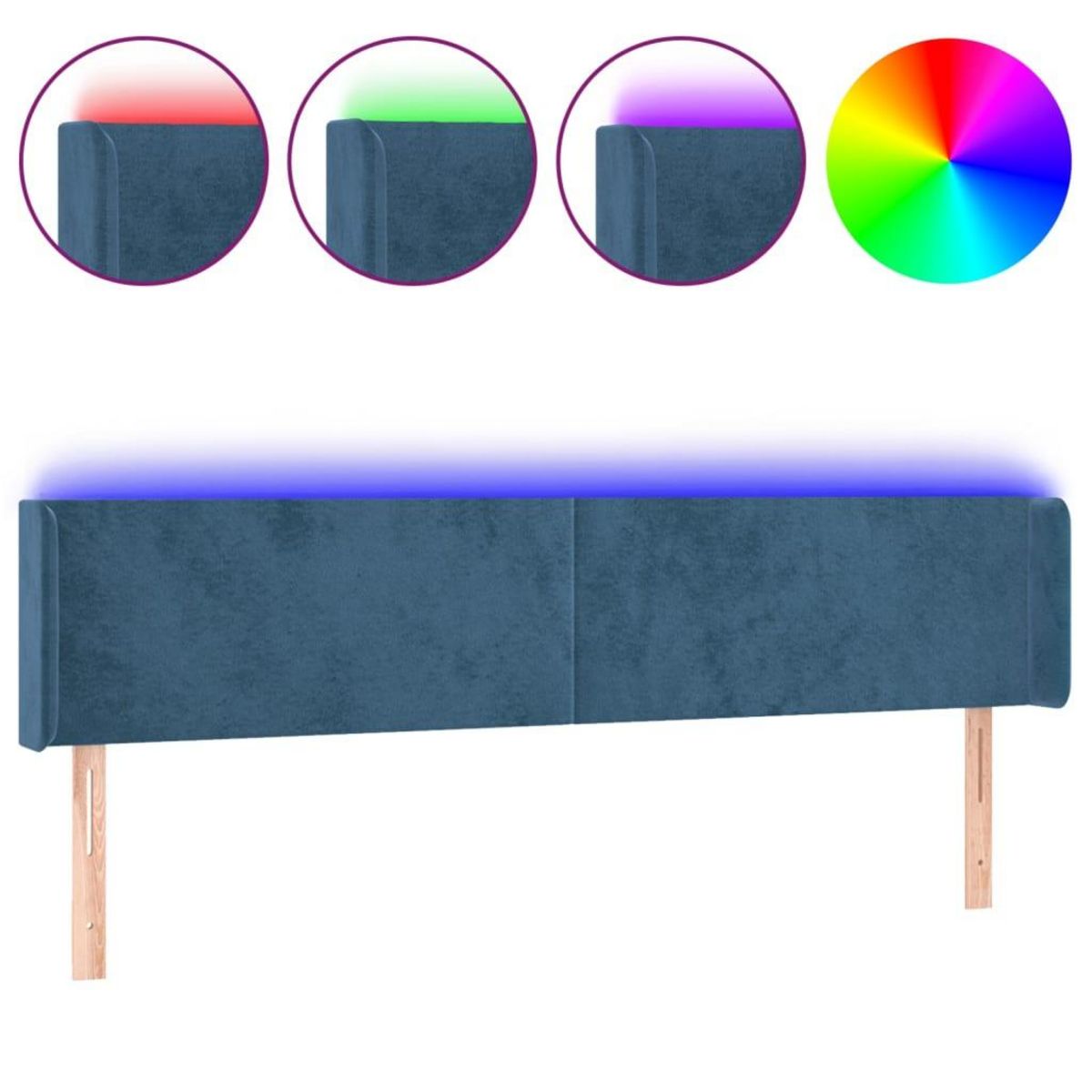 VIDAXL Tete de lit a LED Bleu fonce 203x16x78/88 cm Velours