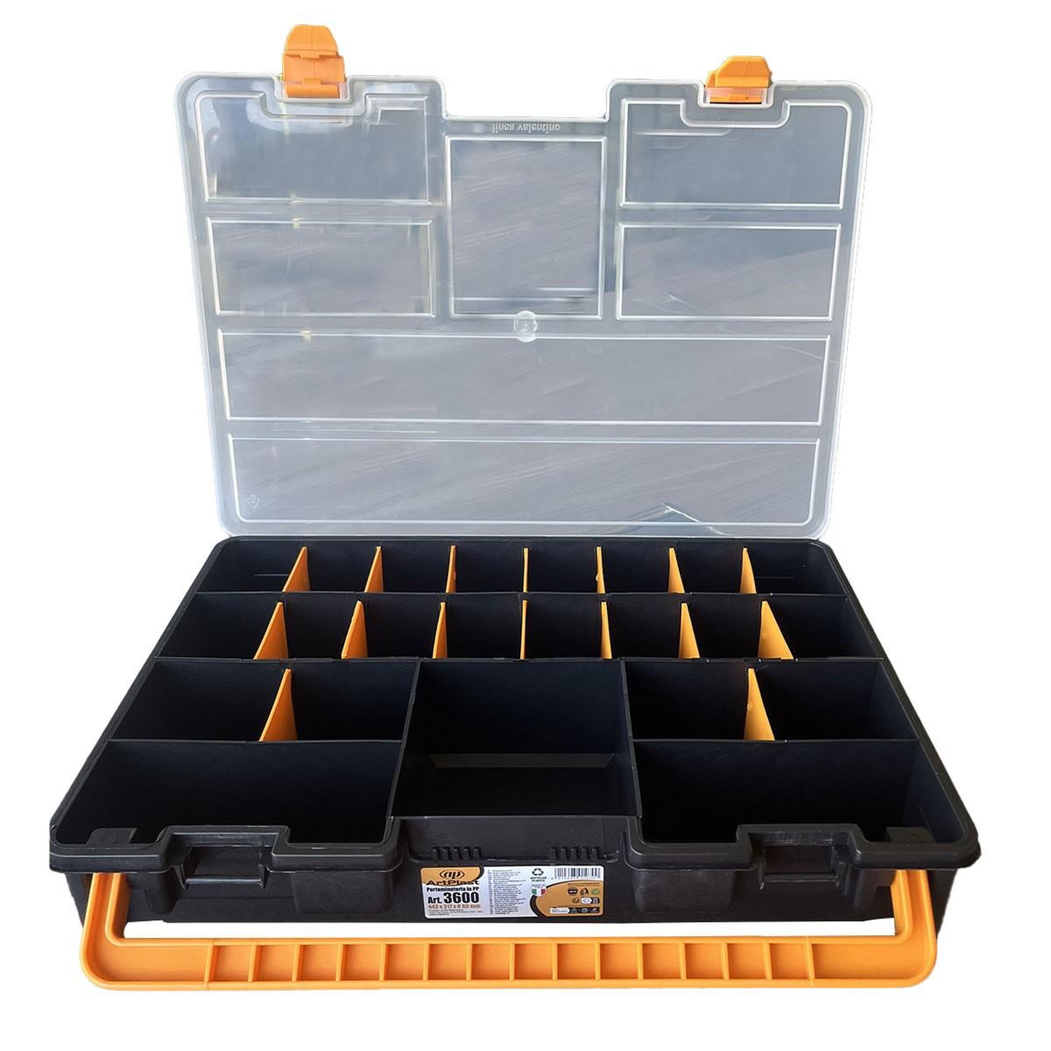 Voir la diapositive 2 : ART PLAST Boîte de rangement professionnelle organiseur 23 compartiments amovibles noir orange 44.3 x 31.7 x 8 cm artplast