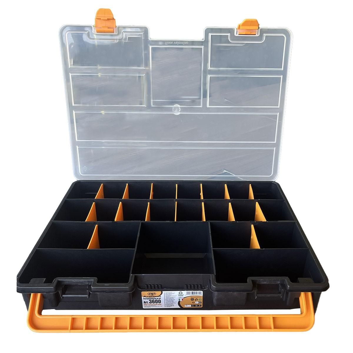 ART PLAST Boîte de rangement professionnelle Organiseur 23 compartiments amovibles Noir Orange 44.3 x 31.7 x 8 cm ARTPLAST