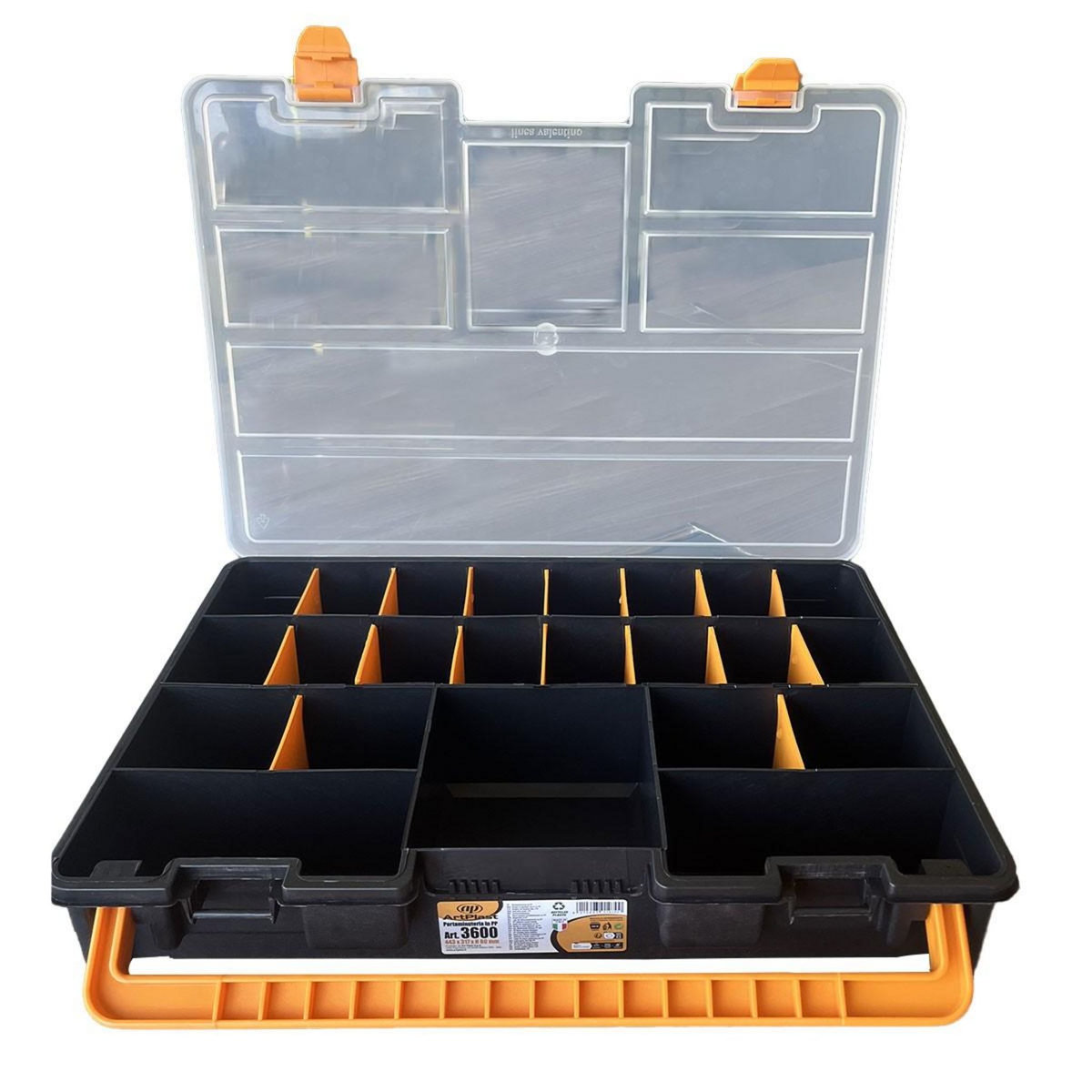ART PLAST Boîte de rangement professionnelle Organiseur 23 compartiments amovibles Noir Orange 44.3 x 31.7 x 8 cm ARTPLAST