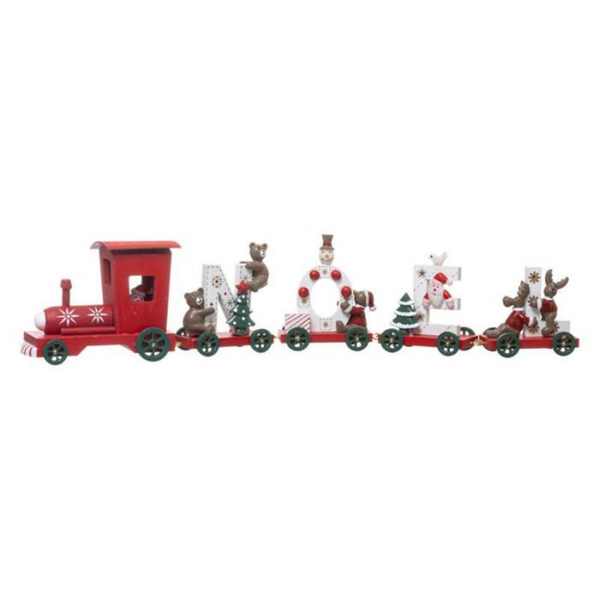 FEERIC LIGHT & CHRISTMAS Train & 4 Wagons Déco  Soir de Noël  44cm Rouge