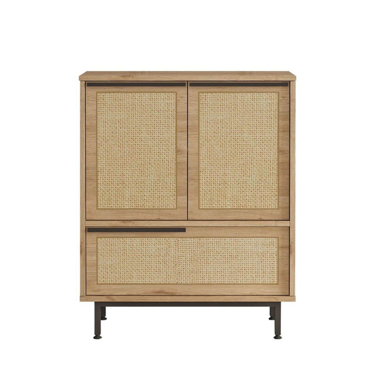 CONCEPT USINE Meuble à chaussures 3 portes finition bois et cannage 75x90cm ABA