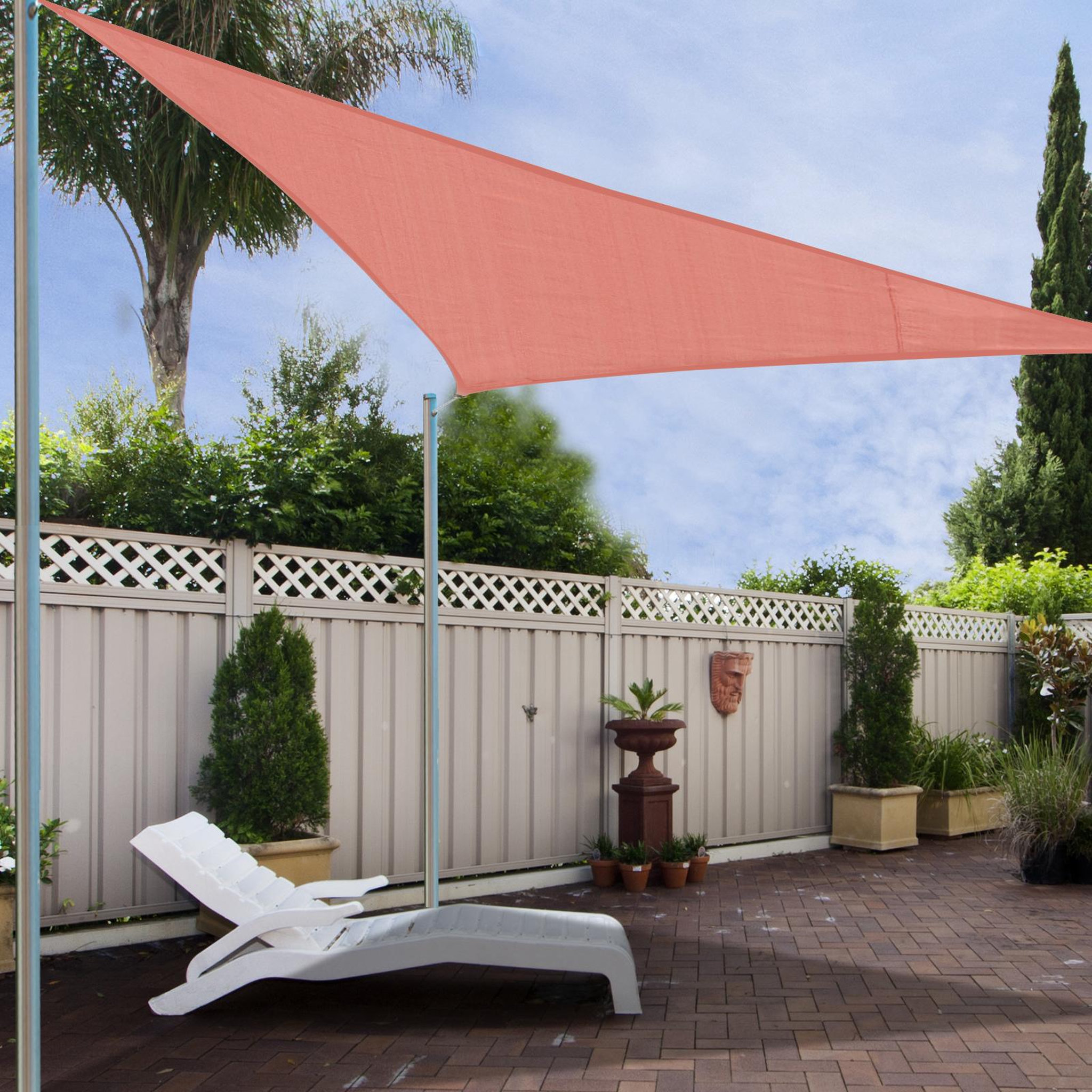 Voir la diapositive 2 : OUTSUNNY Voile d'ombrage triangulaire grande taille 3 x 3 x 3 m polyéthylène haute densité résistant aux UV rouge
