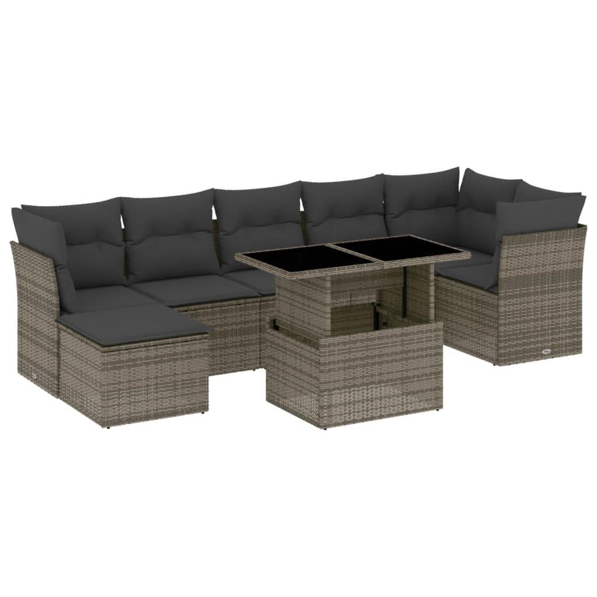 Voir la diapositive 2 : VIDAXL Salon de jardin 8 pcs avec coussins gris resine tressee