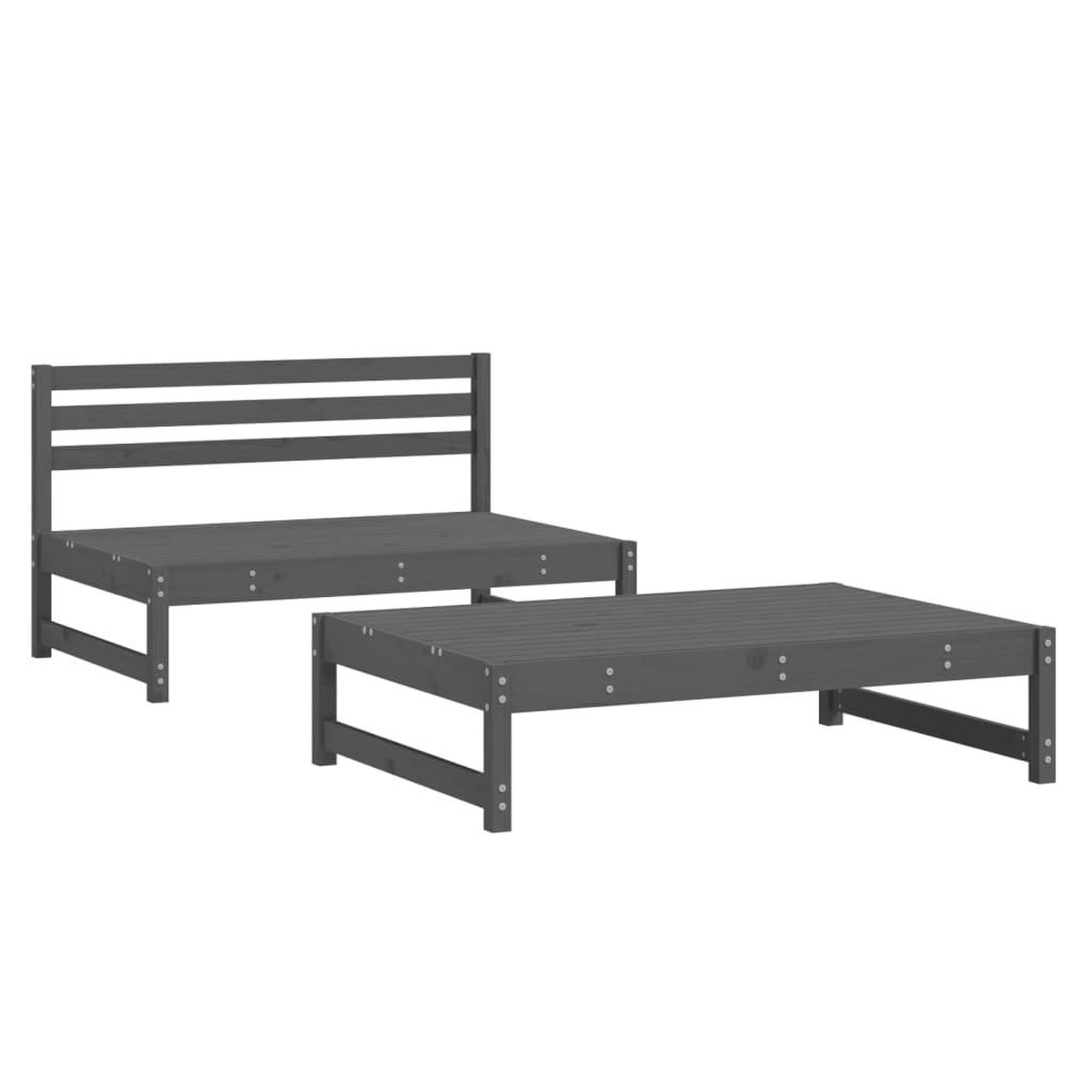 Voir la diapositive 2 : VIDAXL Salon de jardin 2 pcs gris bois massif de pin