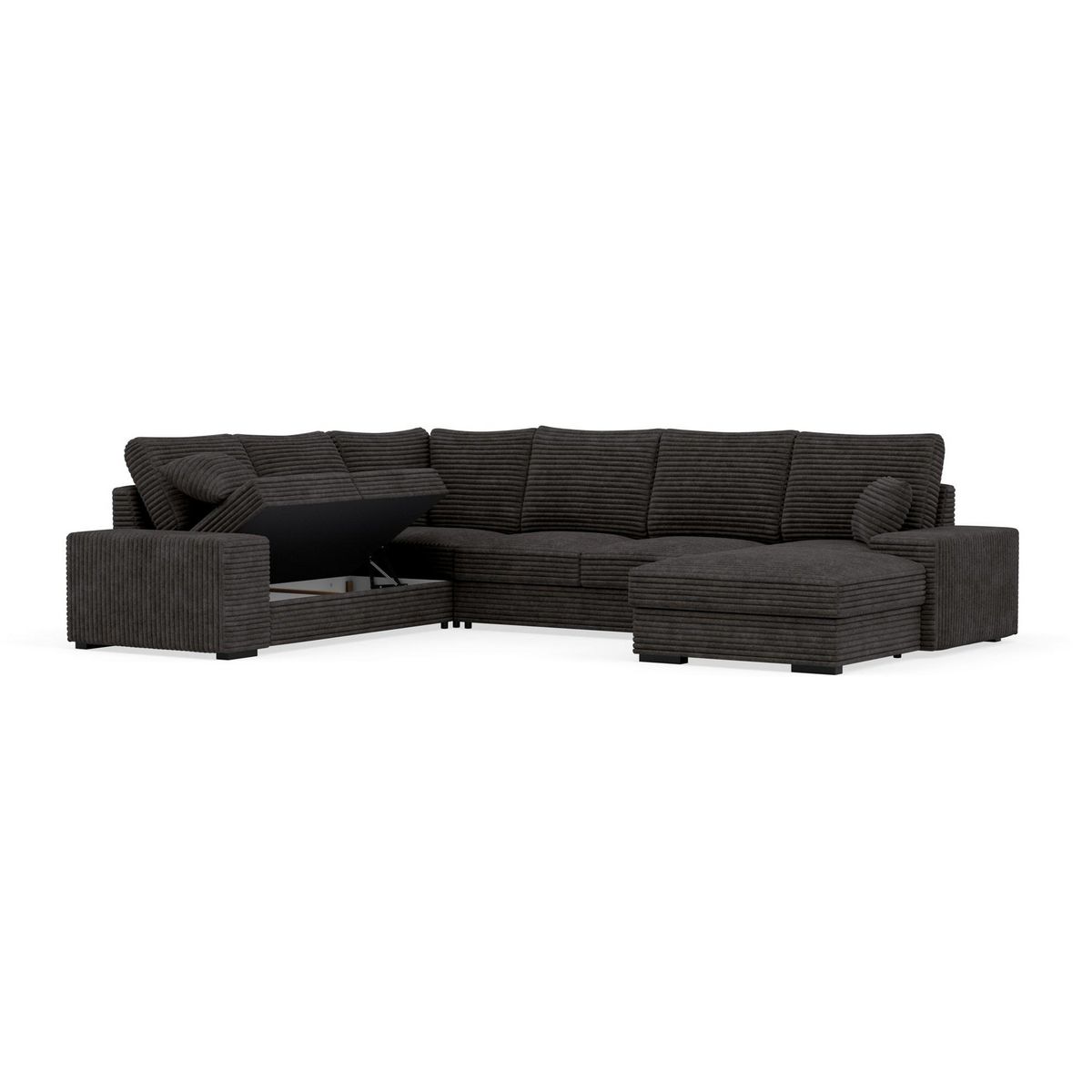 BEST MOBILIER Lorie - canapé panoramique d'angle gauche 7 places convertible en velours côtelé grosse côte avec coffre