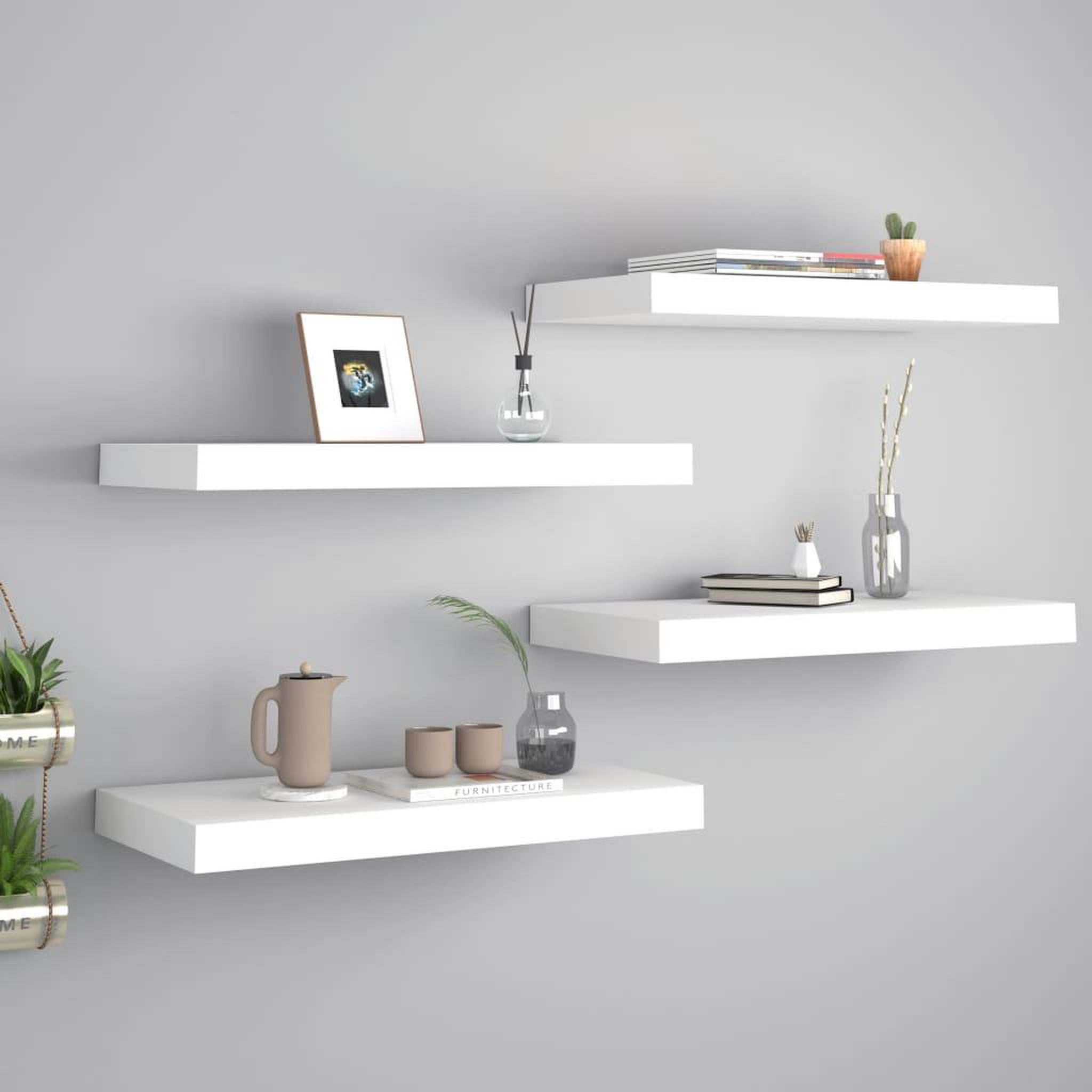 Voir la diapositive 1 : VIDAXL Etageres murales flottantes 4 pcs Blanc 50x23x3,8 cm MDF