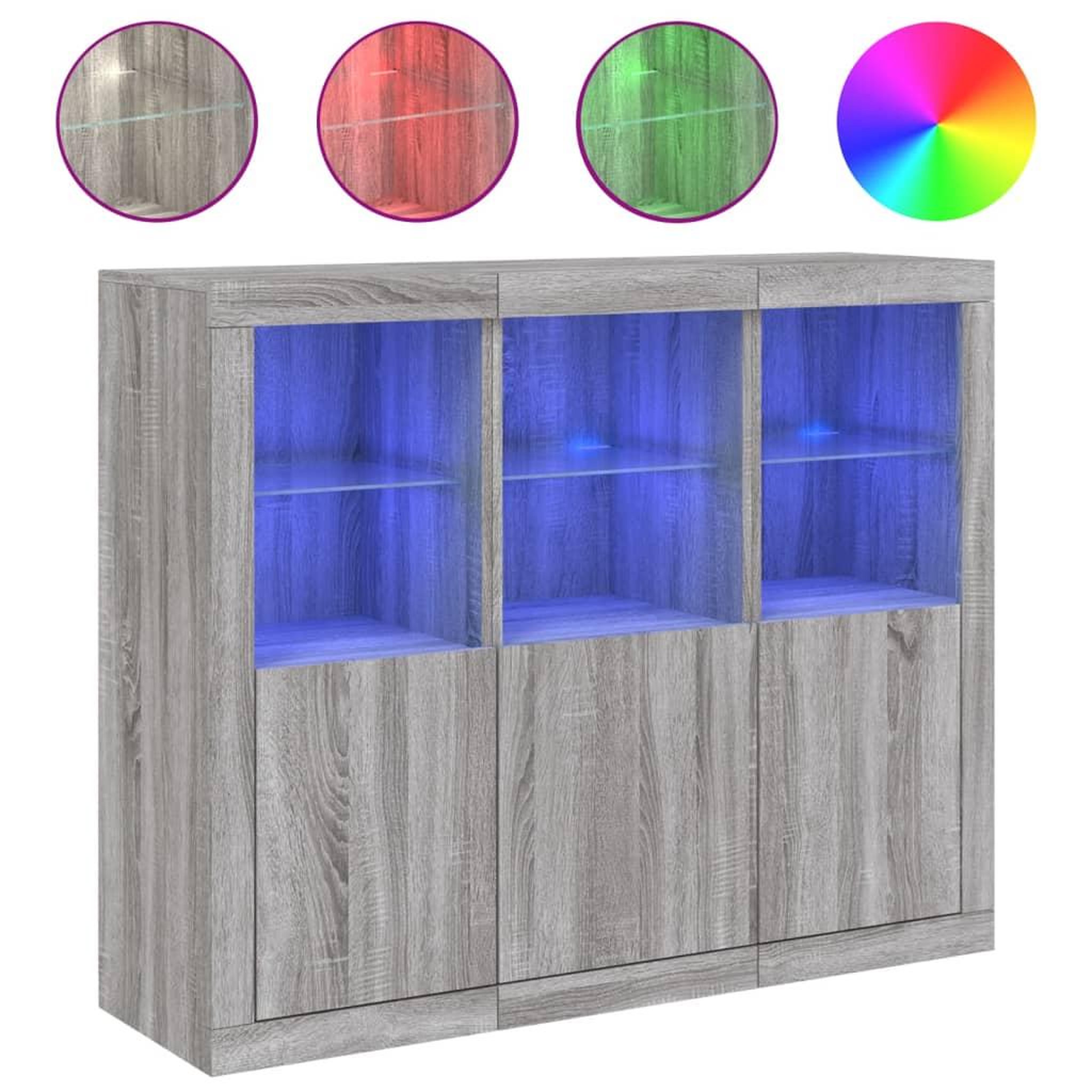 Voir la diapositive 2 : VIDAXL Buffets avec lumieres LED 3 pcs sonoma gris bois d'ingenierie