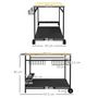 Voir la diapositive 3 : OUTSUNNY Desserte de jardin chariot pour plancha barbecue en bois et métal avec poignée 2 plateaux 2 paniers et porte-bouteilles